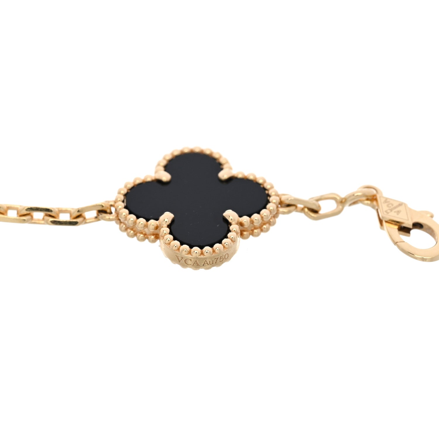 18K Yellow Gold Black Onyx 5 Motifs Vintage Alhambra Bracelet — view 4