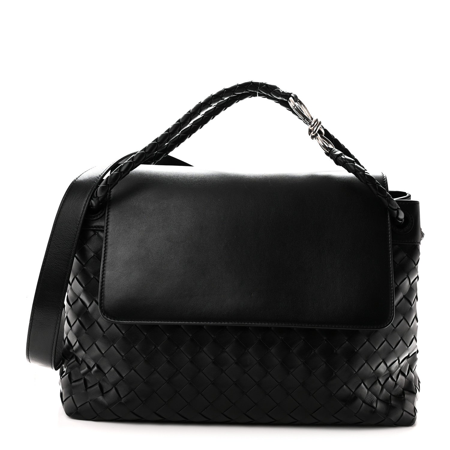 Calfskin Intrecciato Medium Andiamo Messenger Bag Black