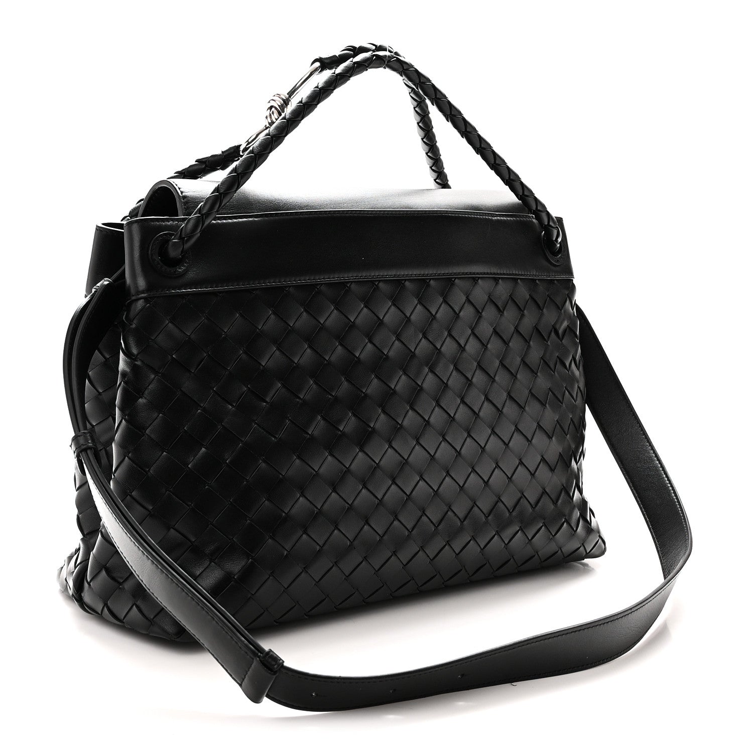 Calfskin Intrecciato Medium Andiamo Messenger Bag Black — view 3