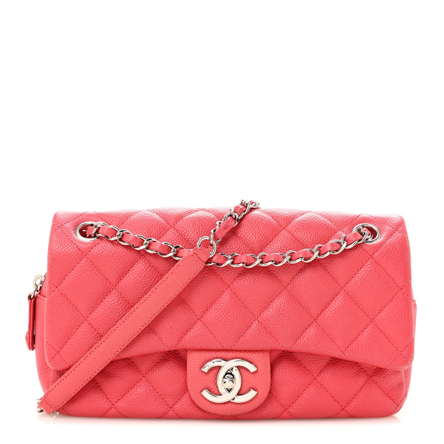 Caviar Quilted Medium Easy Flap Coral