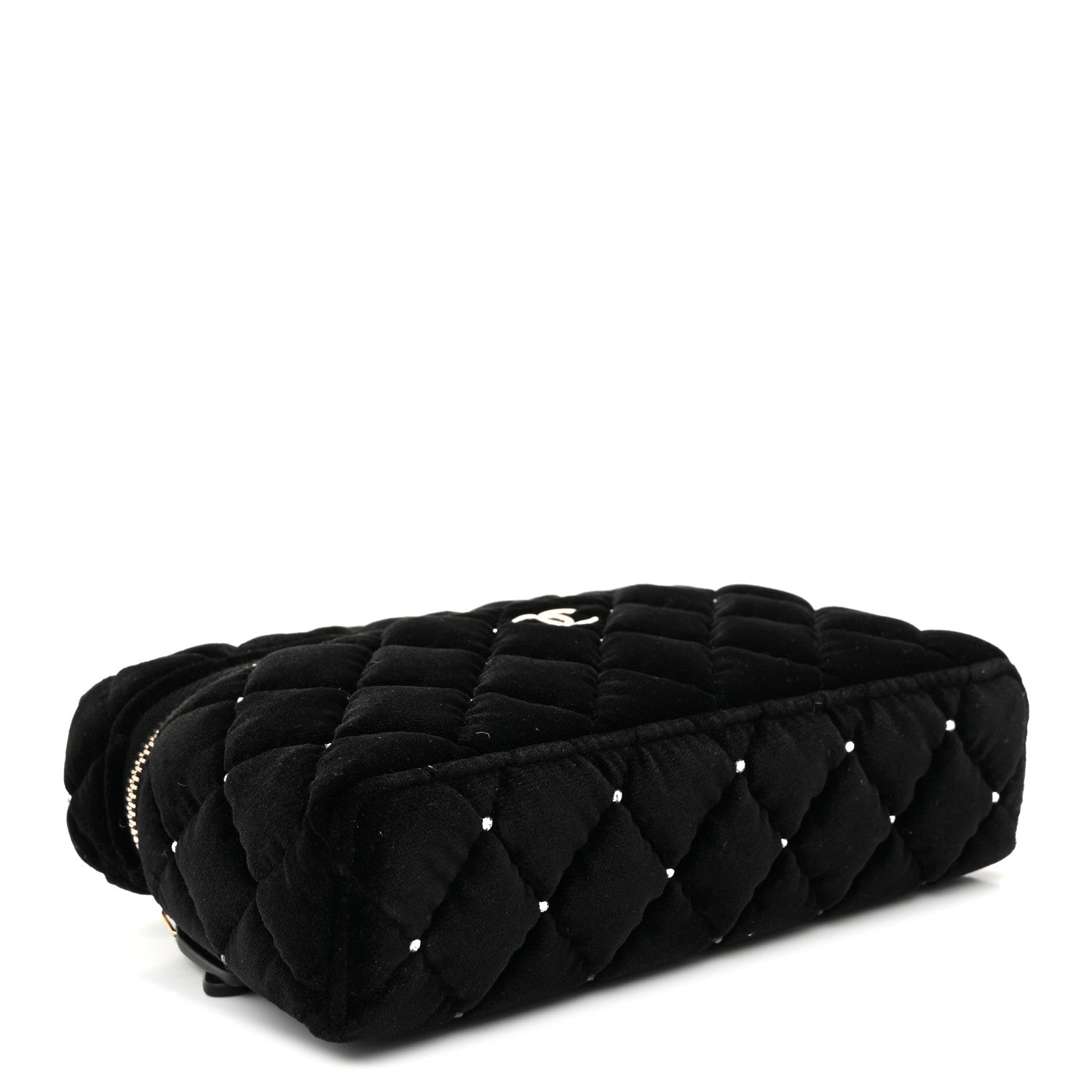 Velvet Diamanté Quilted Top Handle Slim Vanity Case With Chain Black — view 4
