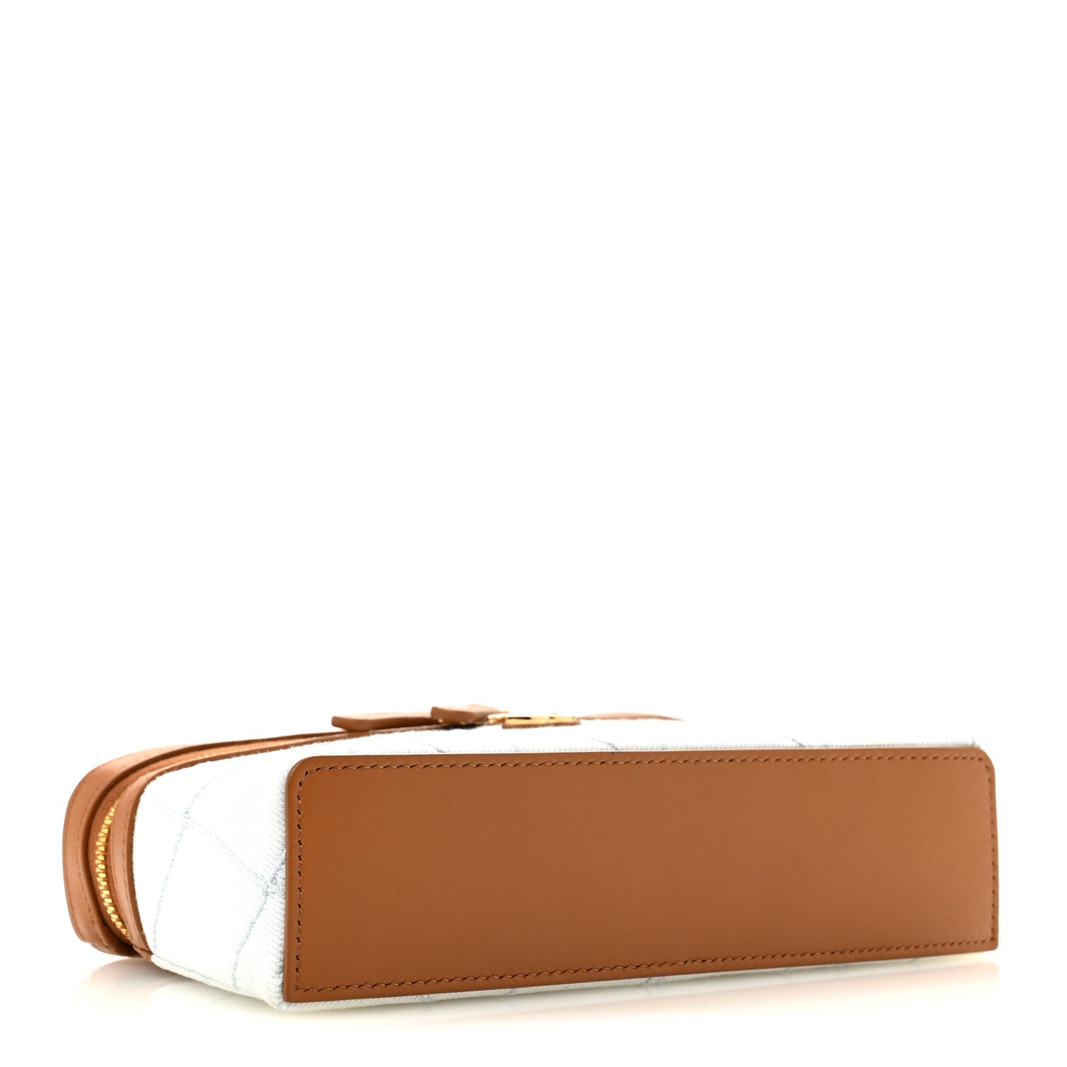 Washed Denim Calfskin Quilted Top Handle Slim Vanity Case With Chain Blue Brown Blue Brown — view 4