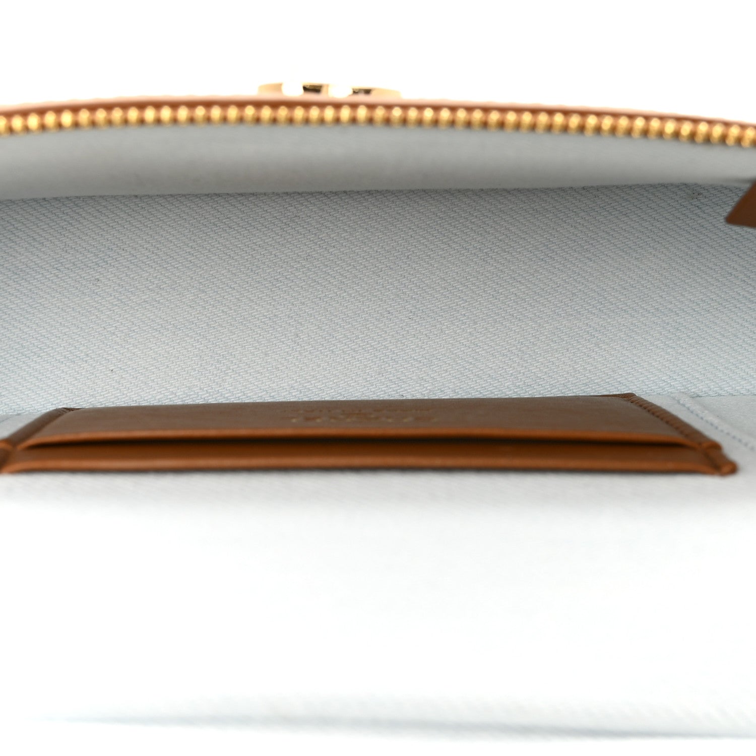 Washed Denim Calfskin Quilted Top Handle Slim Vanity Case With Chain Blue Brown Blue Brown — view 5