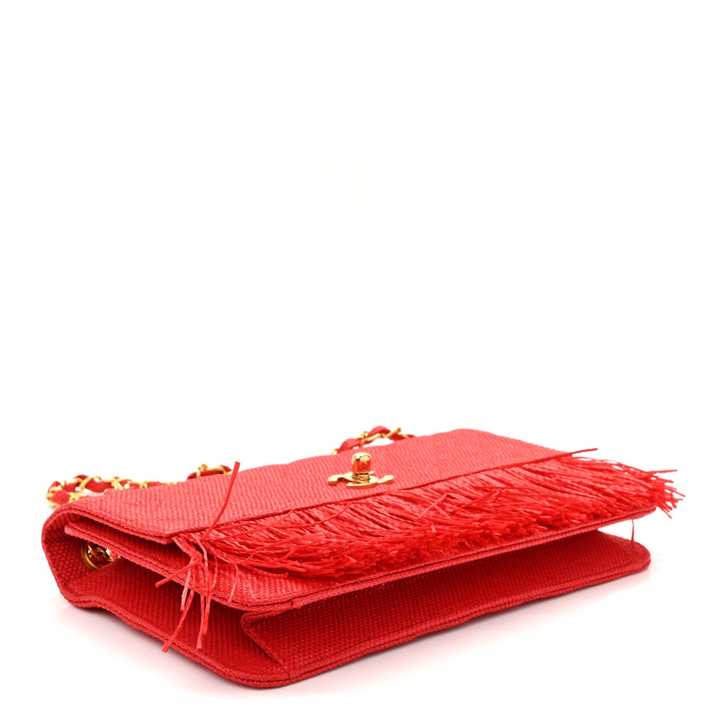 Woven Raffia Quilted CC Fringe Flap Red — view 4