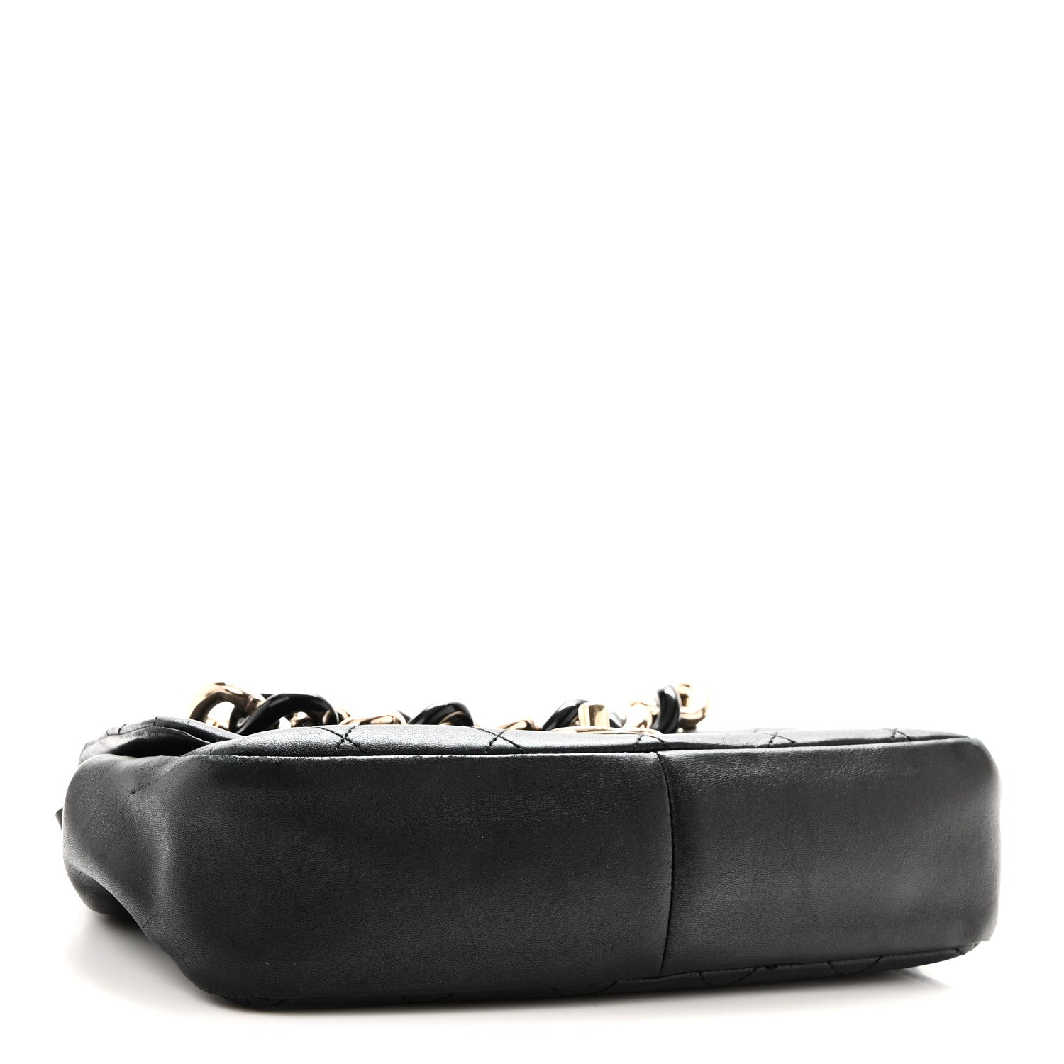 Lambskin Quilted Resin Bi-Color Chain Flap Bag Black — view 4