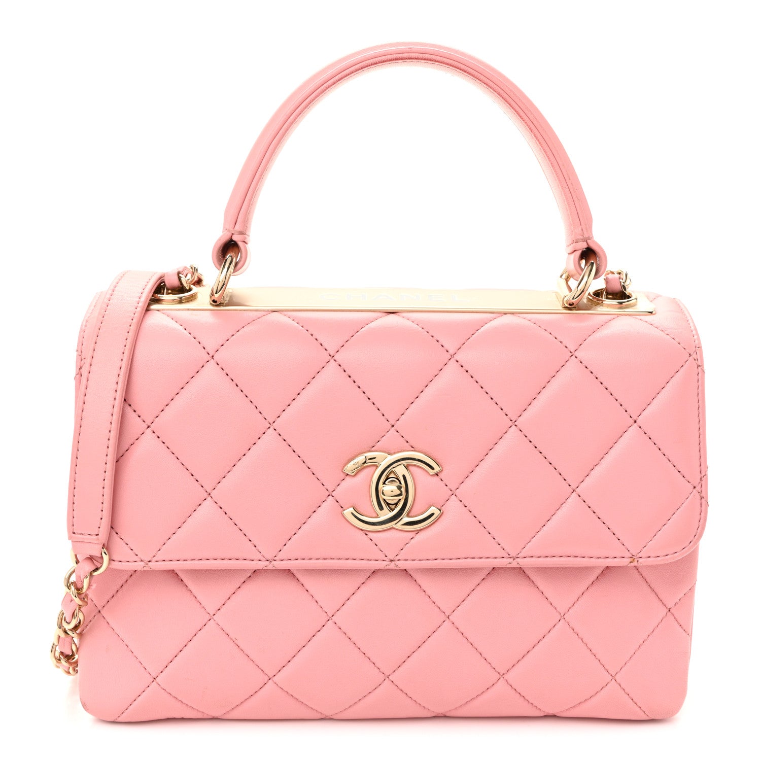Lambskin Quilted Small Trendy CC Flap Dual Handle Bag Light Pink — view 1
