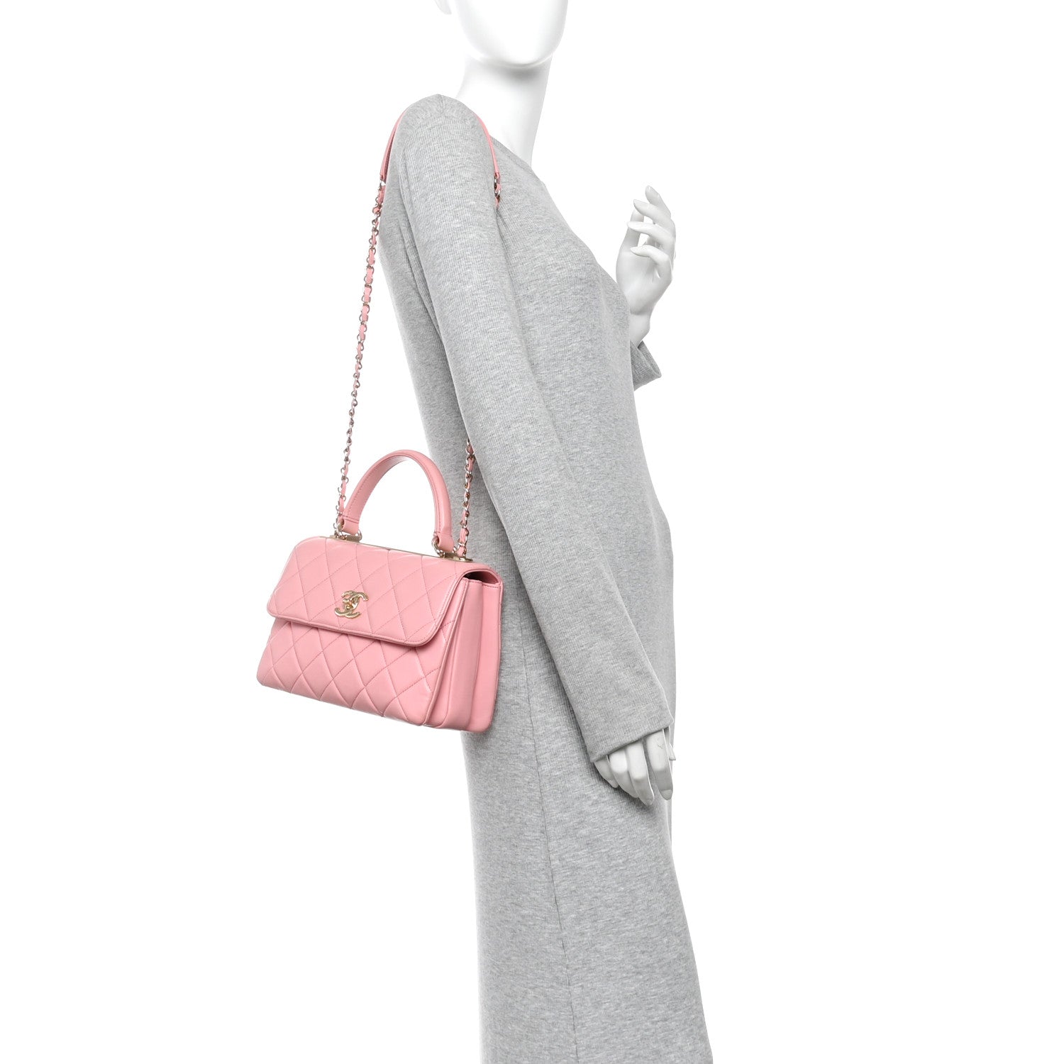 Lambskin Quilted Small Trendy CC Flap Dual Handle Bag Light Pink — view 2