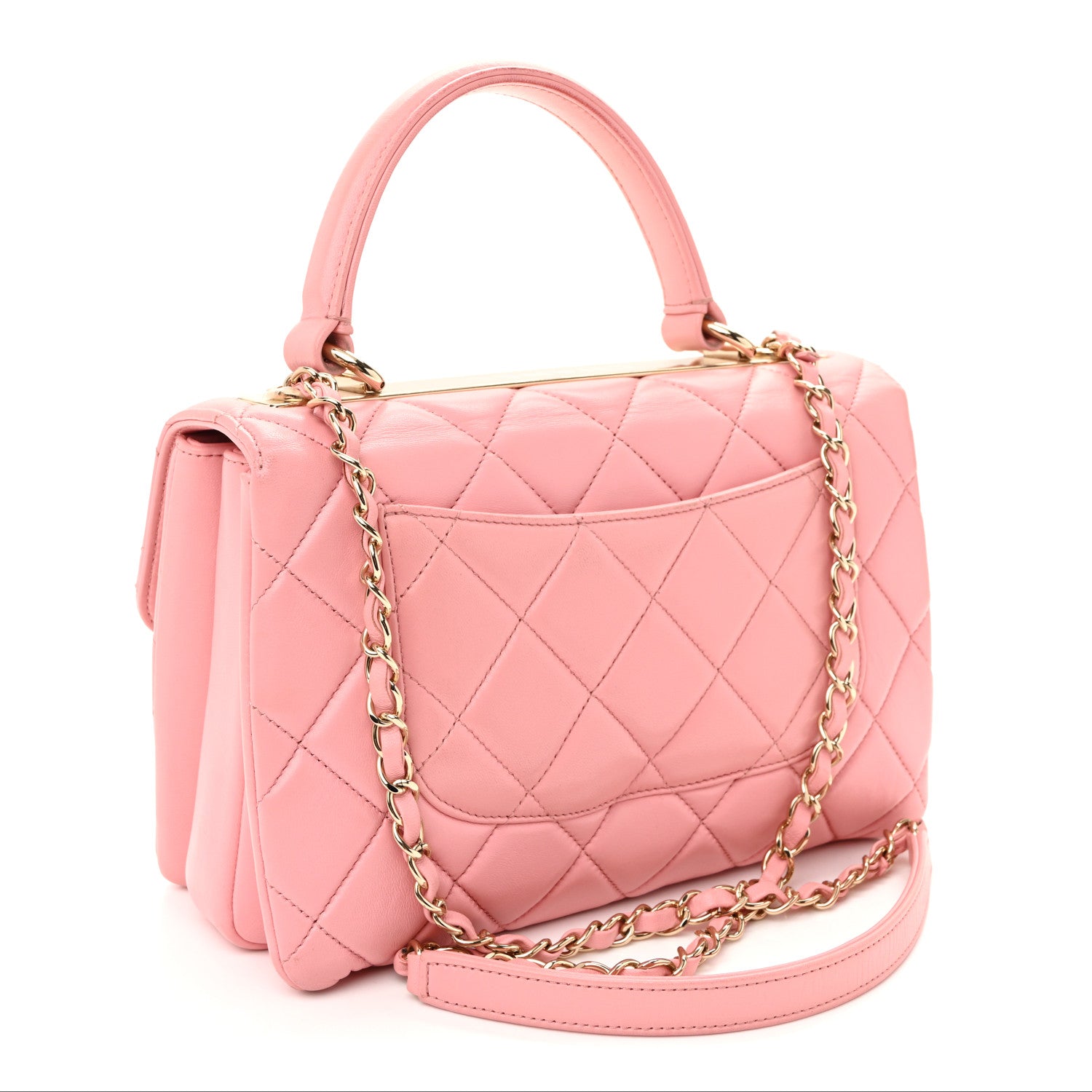 Lambskin Quilted Small Trendy CC Flap Dual Handle Bag Light Pink — view 3