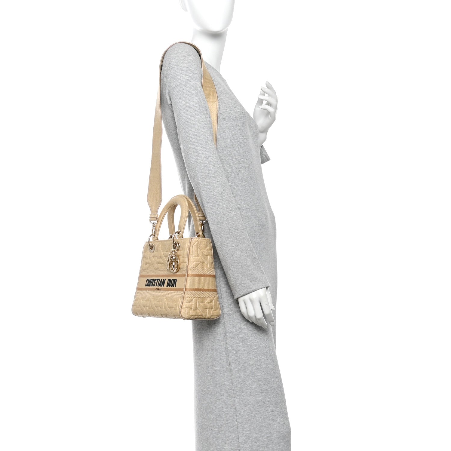 Raffia Woven 3D Embroidered Medium Lady D-Lite Natural Black — view 2
