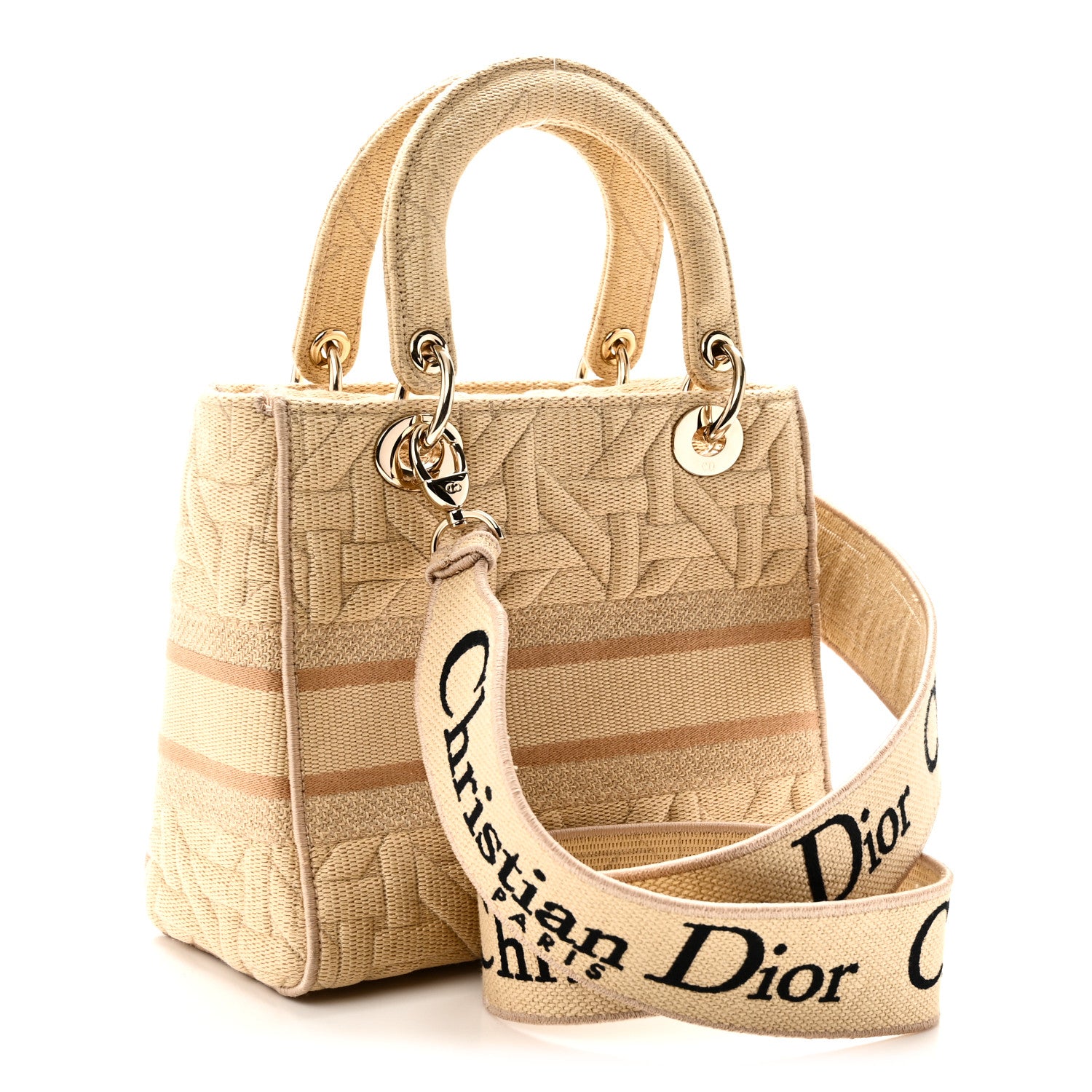 Raffia Woven 3D Embroidered Medium Lady D-Lite Natural Black — view 3