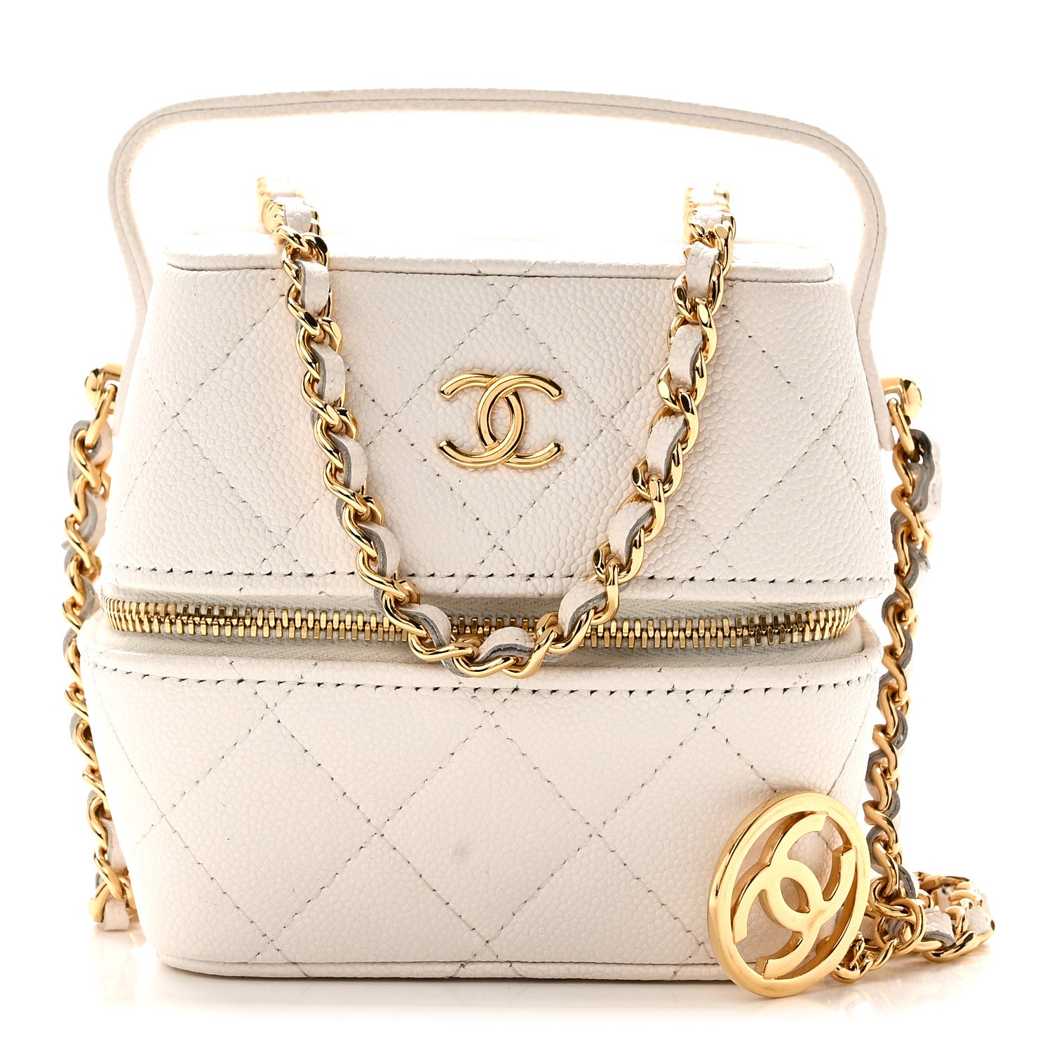 Caviar Quilted Vanity With Chain White