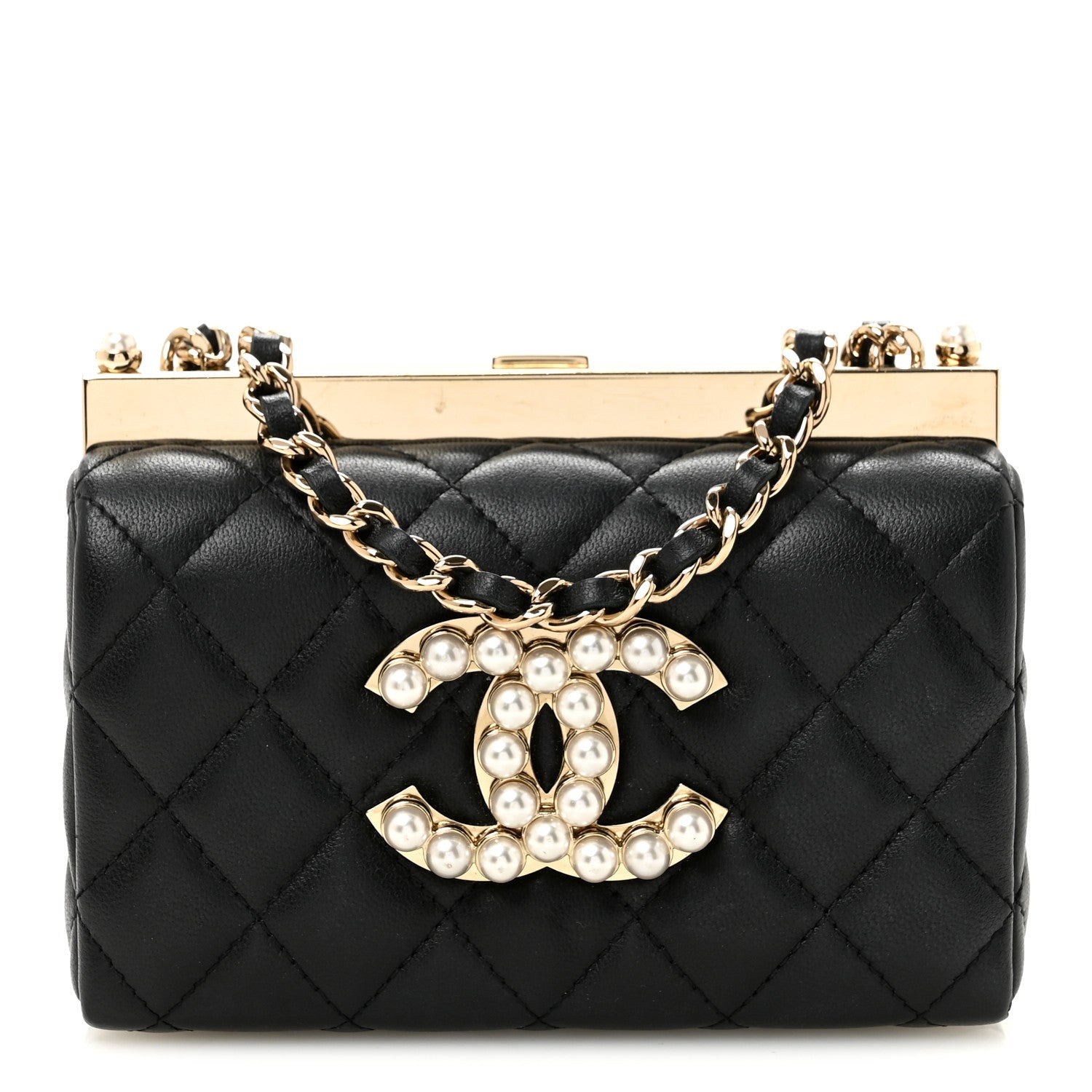Lambskin Quilted Pearl CC Vanity Case Black