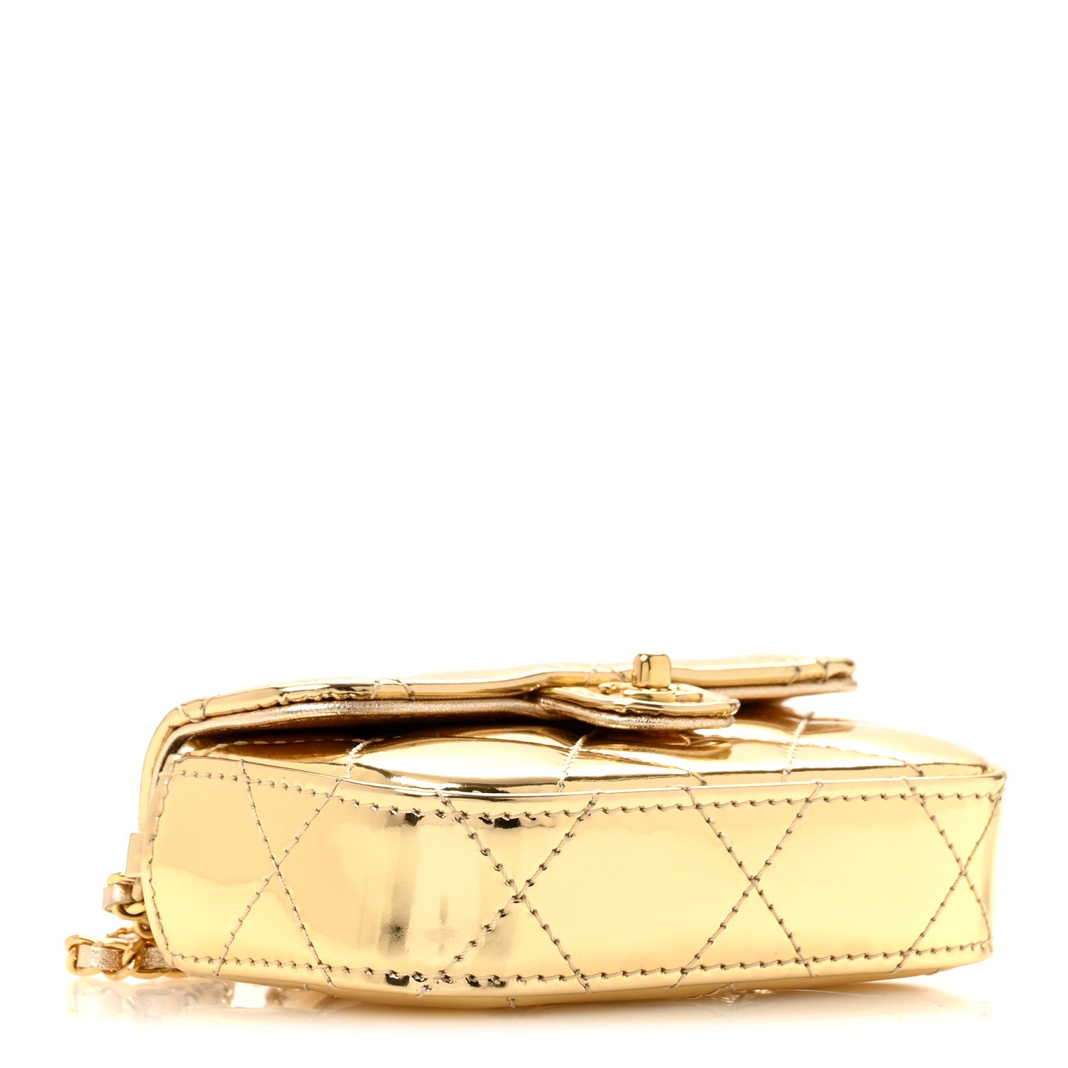 Mirror Metallic Calfskin Quilted Mini Top Handle Flap Gold — view 4