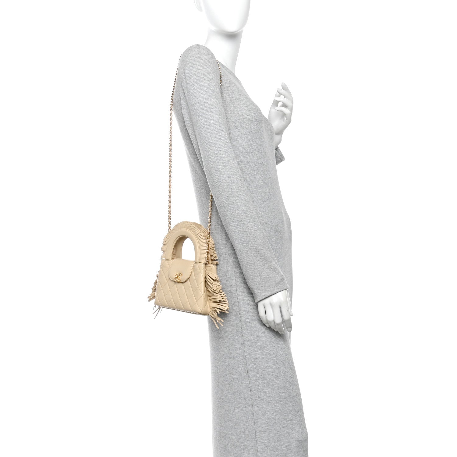 Lambskin Fringe Nano Kelly Shopper Beige — view 2
