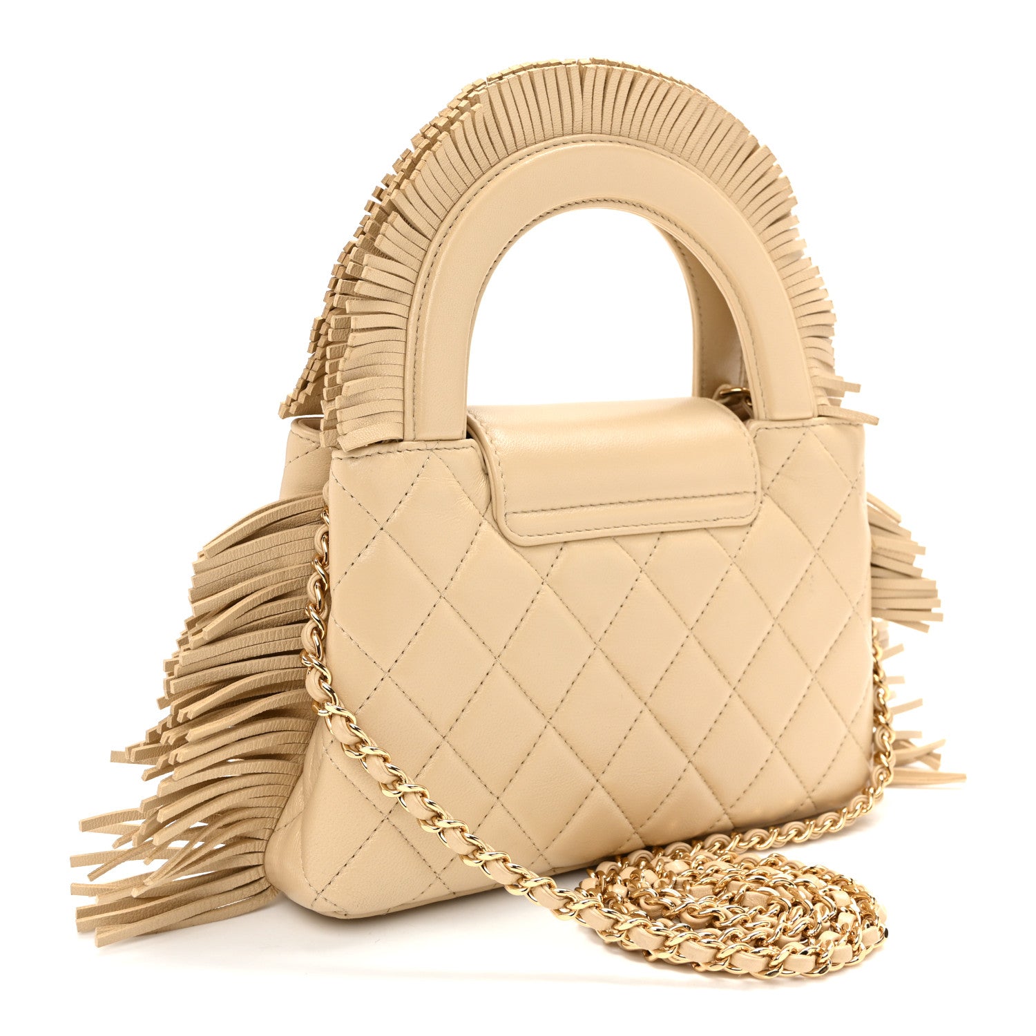Lambskin Fringe Nano Kelly Shopper Beige — view 3