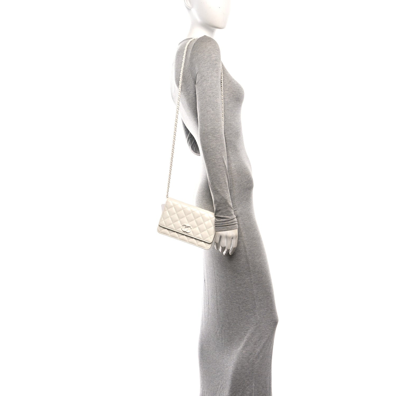 Shiny Lambskin Quilted Monochrome Wallet on Chain WOC White — view 2