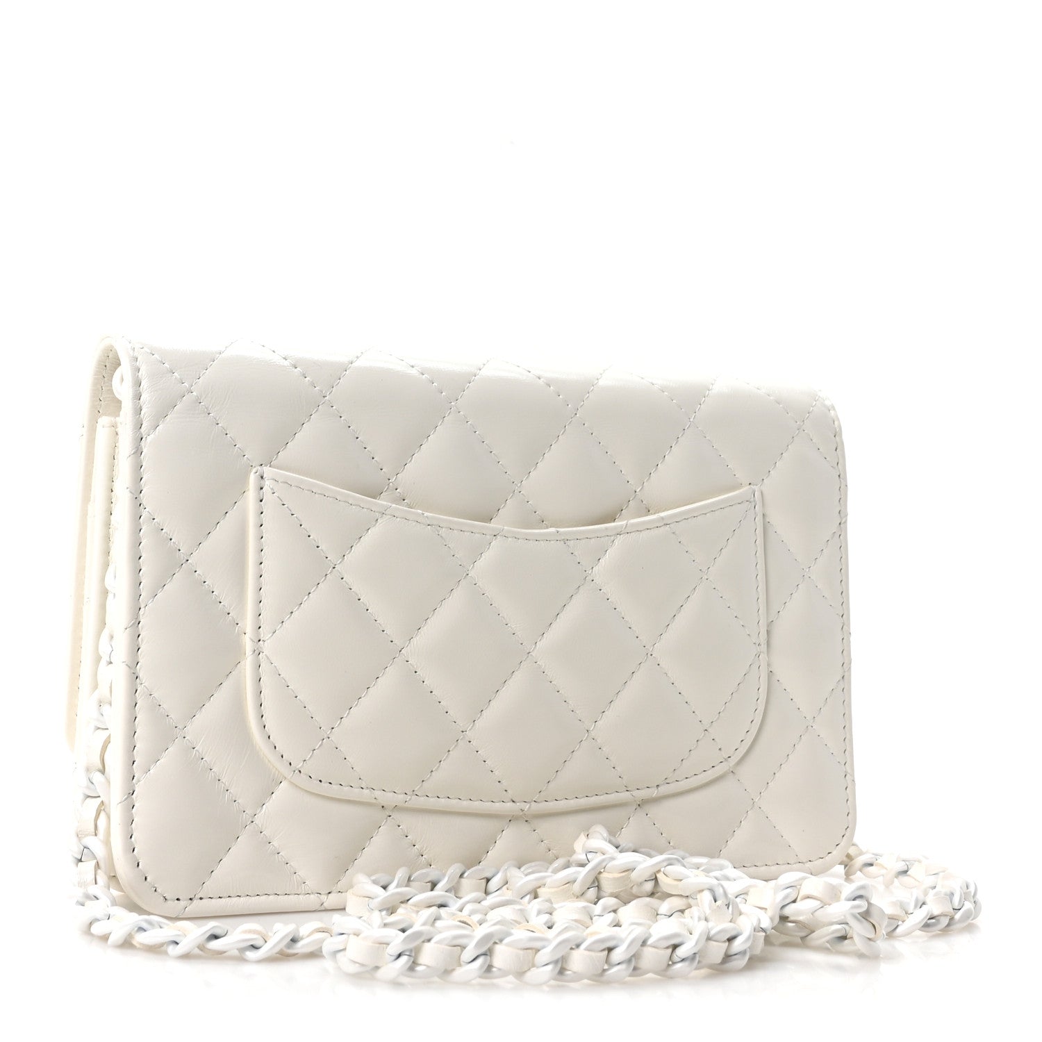 Shiny Lambskin Quilted Monochrome Wallet on Chain WOC White — view 3