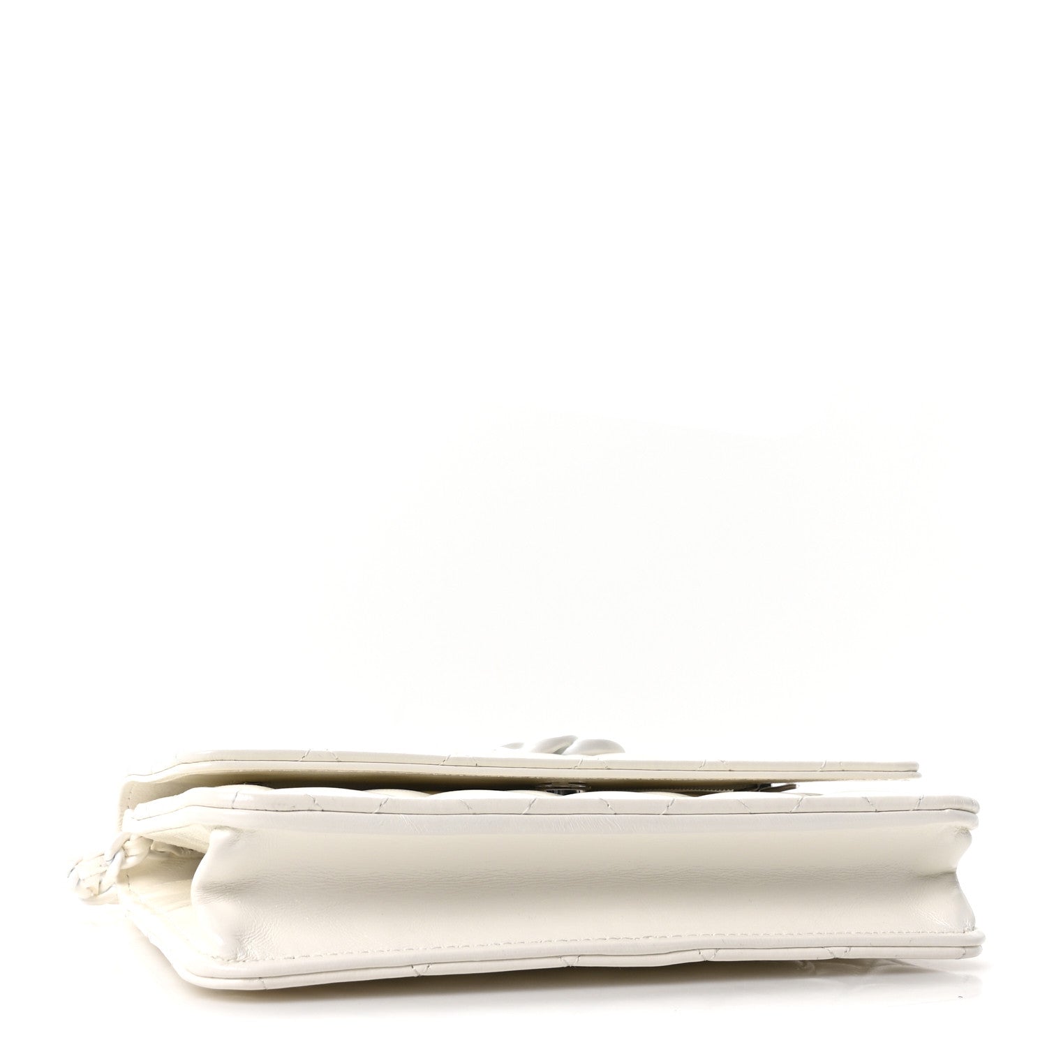 Shiny Lambskin Quilted Monochrome Wallet on Chain WOC White — view 4