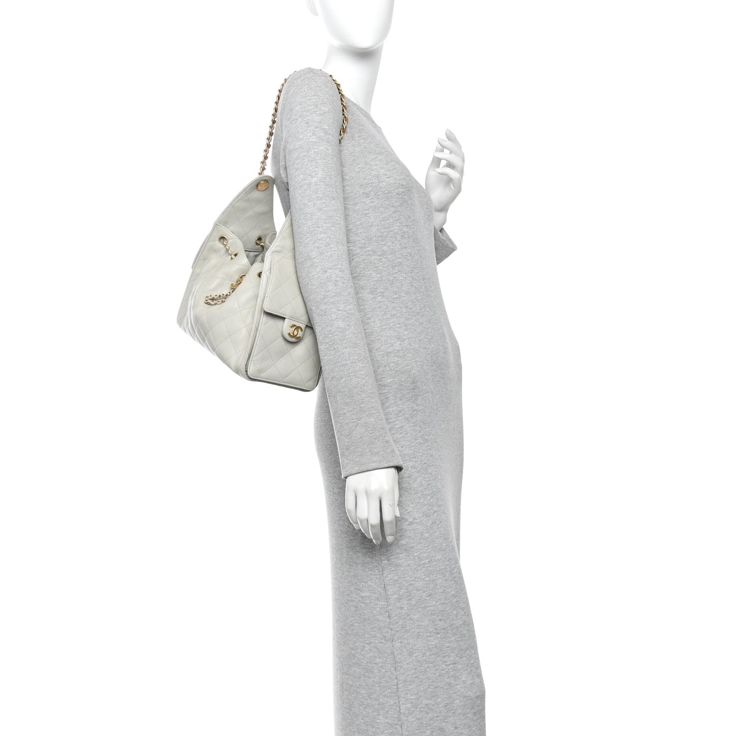 Caviar Quilted Small Chanel 25 Handbag Light Grey — view 2