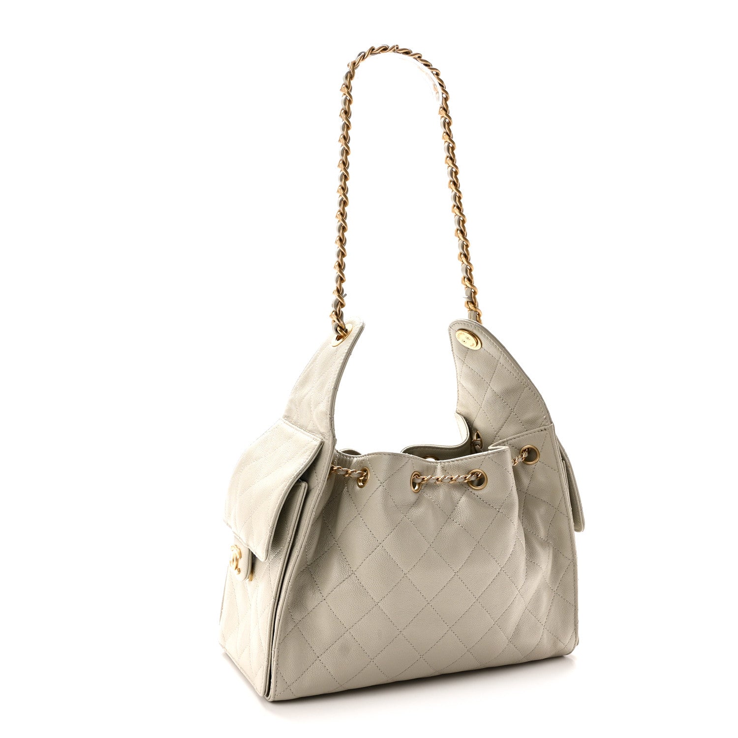 Caviar Quilted Small Chanel 25 Handbag Light Grey — view 3