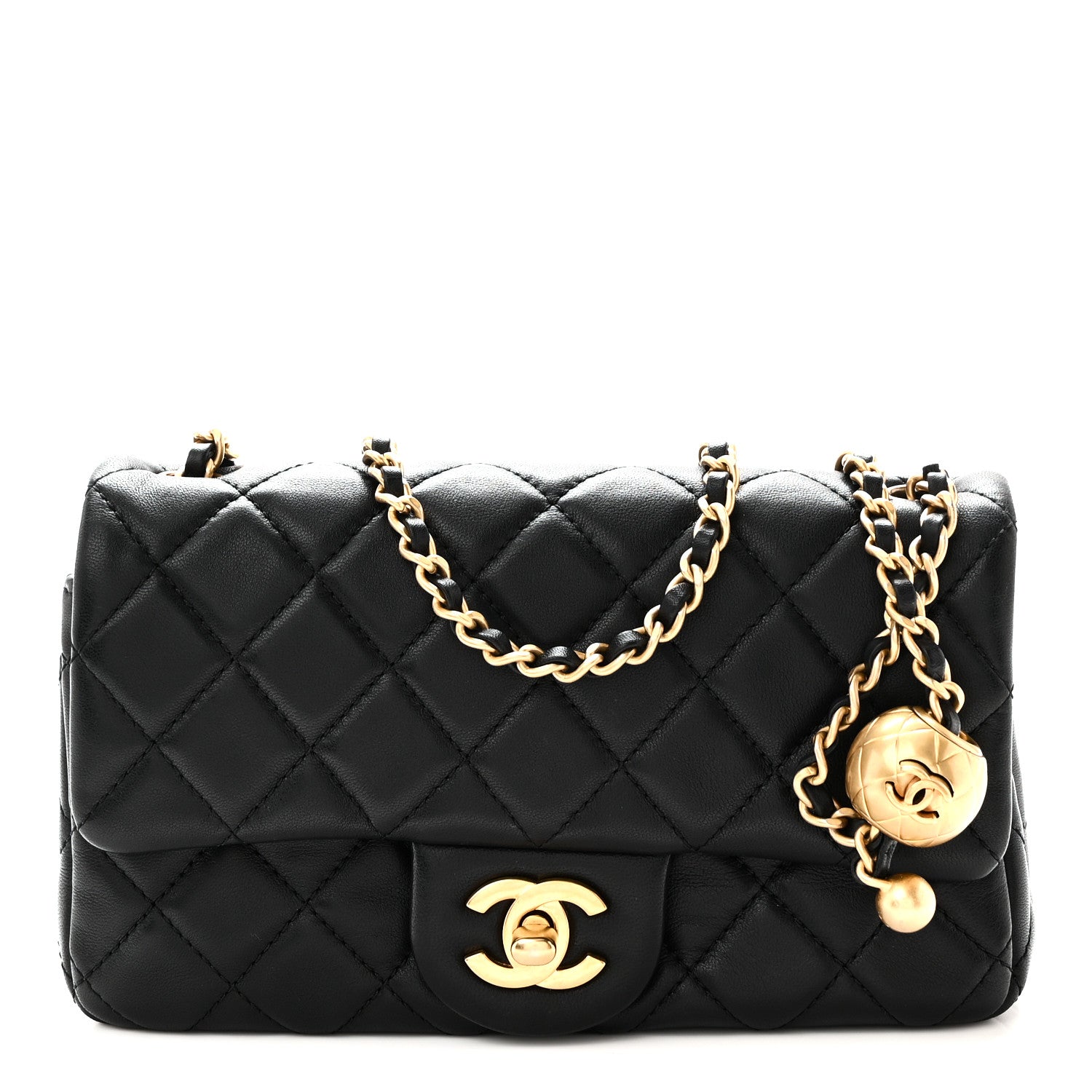 Lambskin Quilted Mini Rectangular Pearl Crush Flap Black