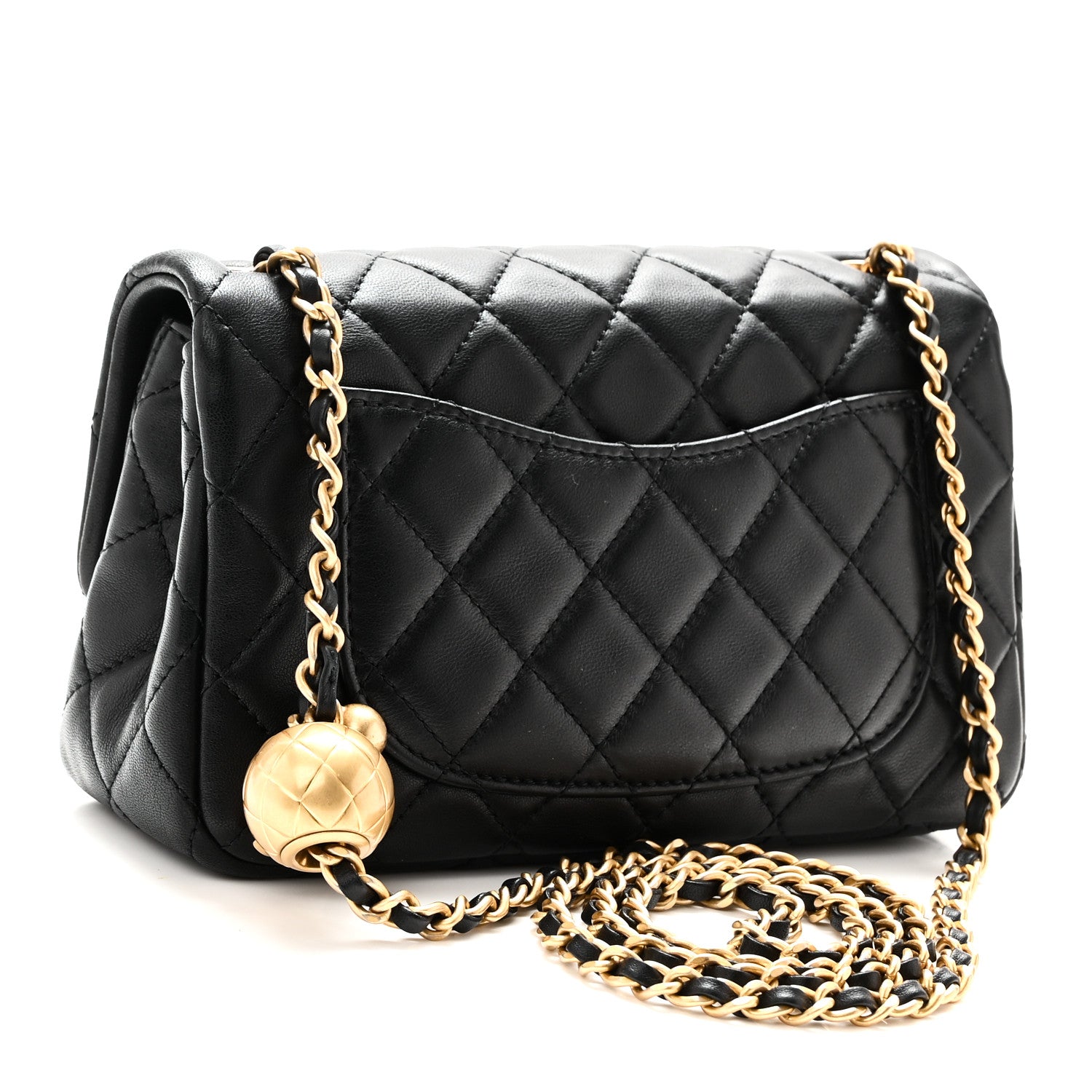 Lambskin Quilted Mini Rectangular Pearl Crush Flap Black — view 3