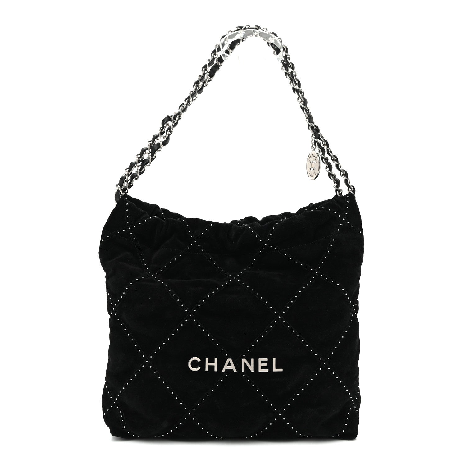 Suede Quilted Studded Small Chanel 22  Black