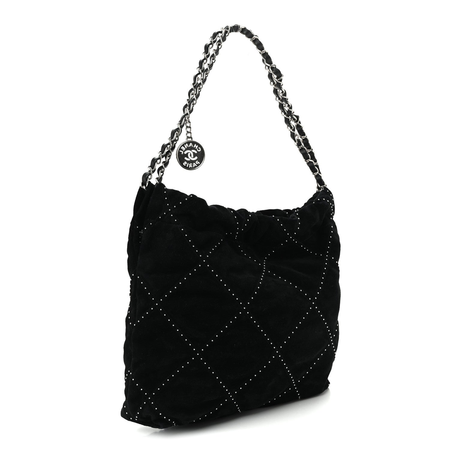 Suede Quilted Studded Small Chanel 22  Black — view 3