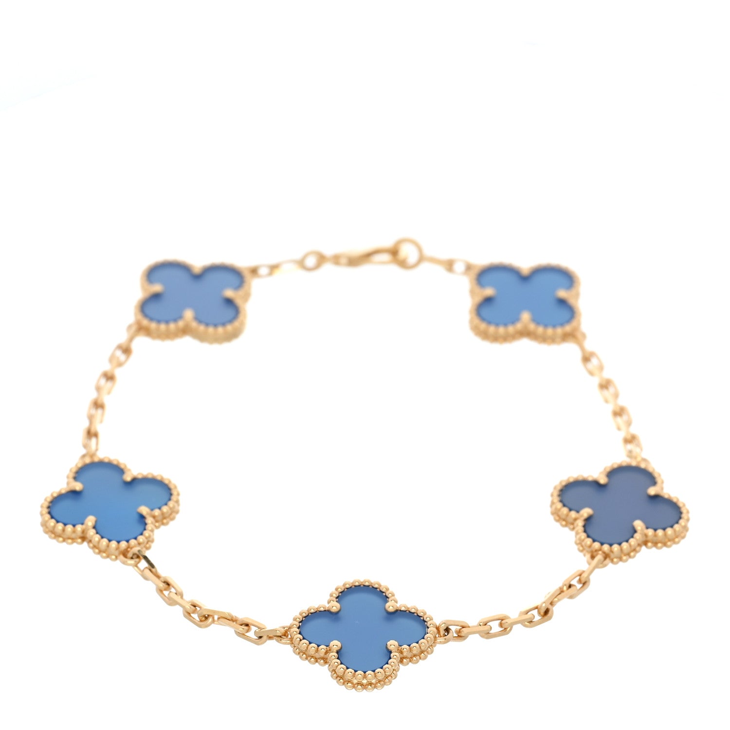 18K Yellow Gold Blue Agate 5 Motifs Vintage Alhambra Bracelet