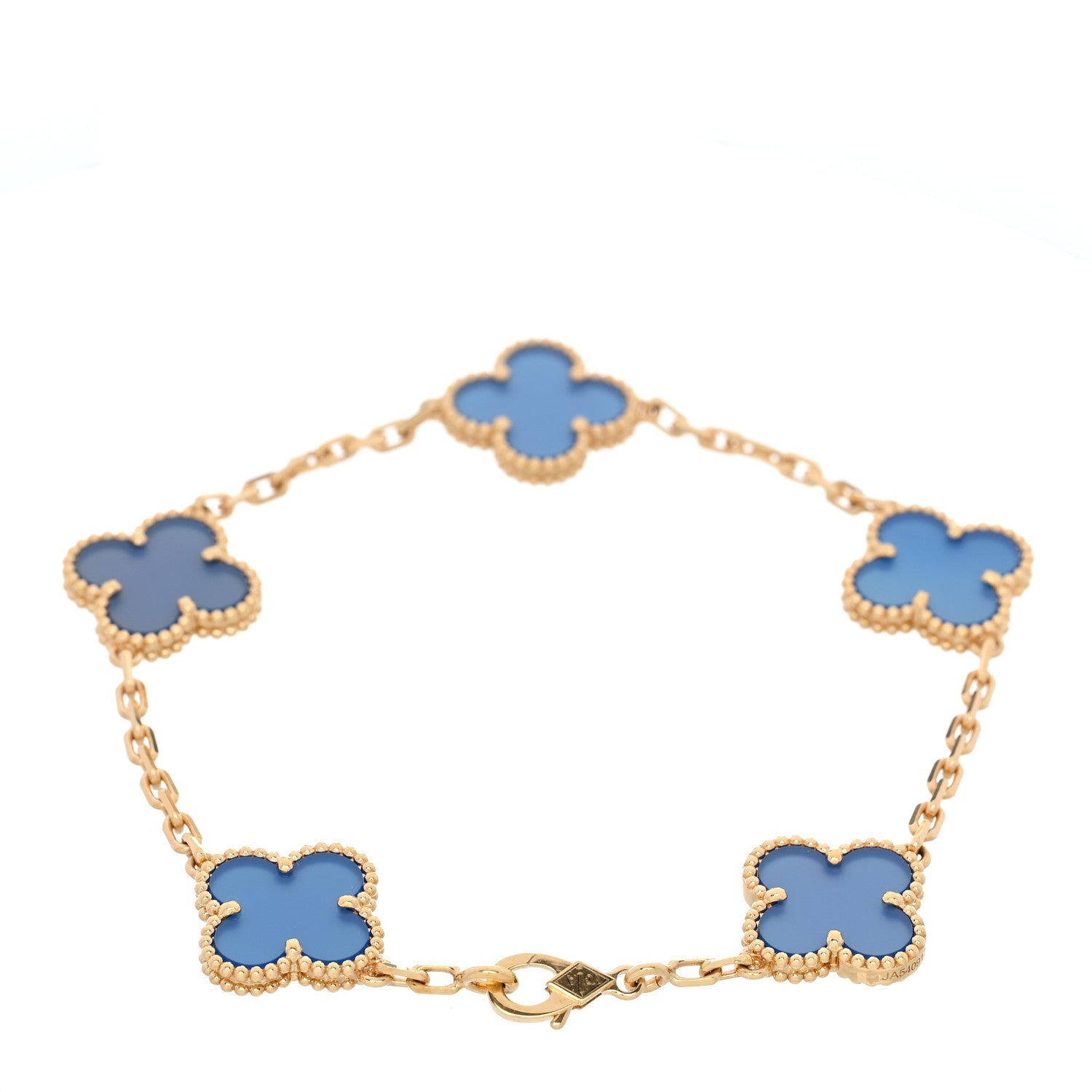 18K Yellow Gold Blue Agate 5 Motifs Vintage Alhambra Bracelet — view 2