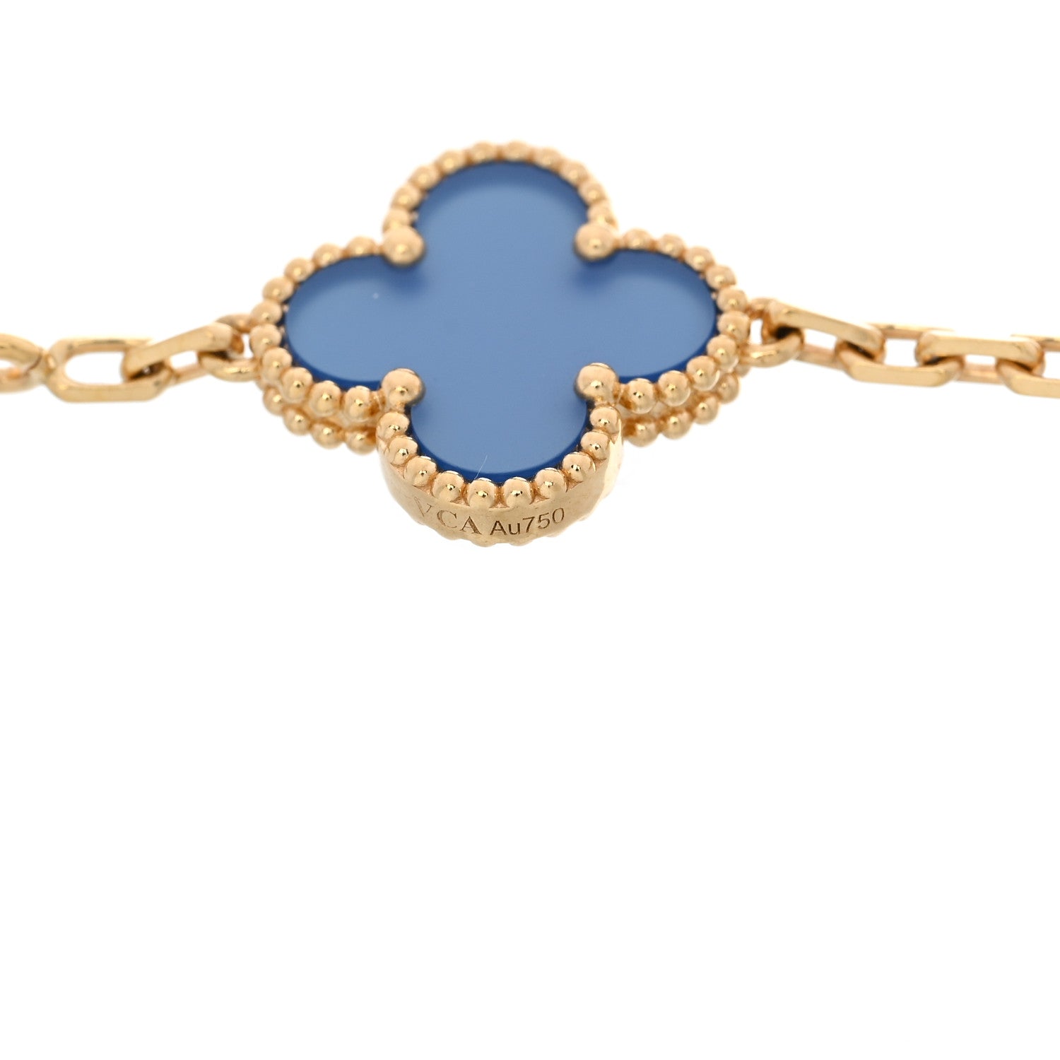 18K Yellow Gold Blue Agate 5 Motifs Vintage Alhambra Bracelet — view 3