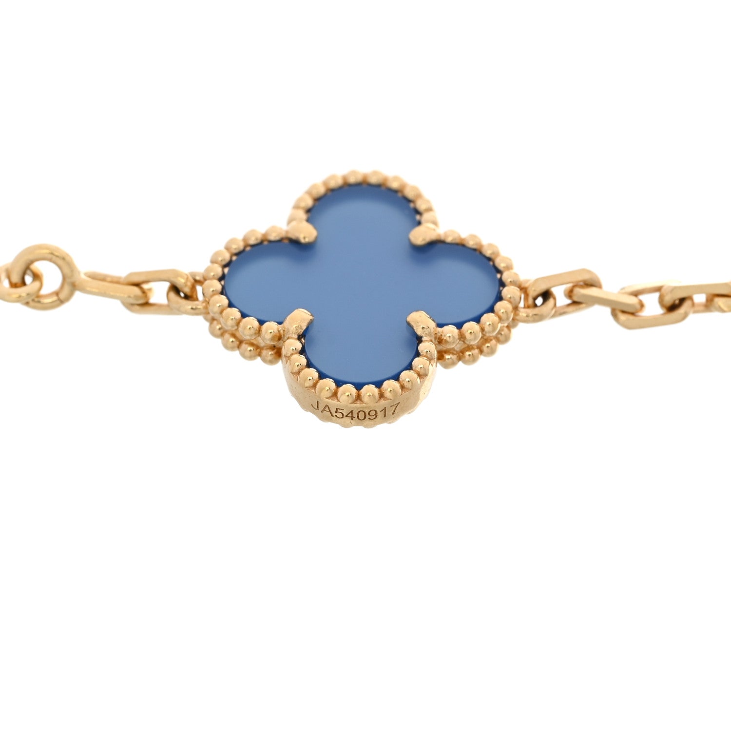 18K Yellow Gold Blue Agate 5 Motifs Vintage Alhambra Bracelet — view 4