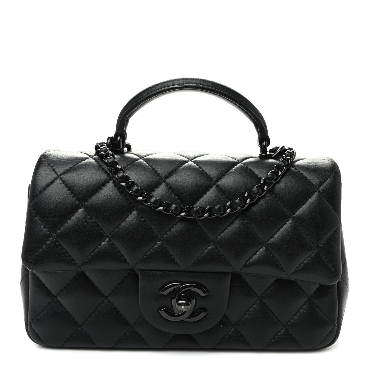Lambskin Quilted Mini Top Handle Rectangular Flap So Black