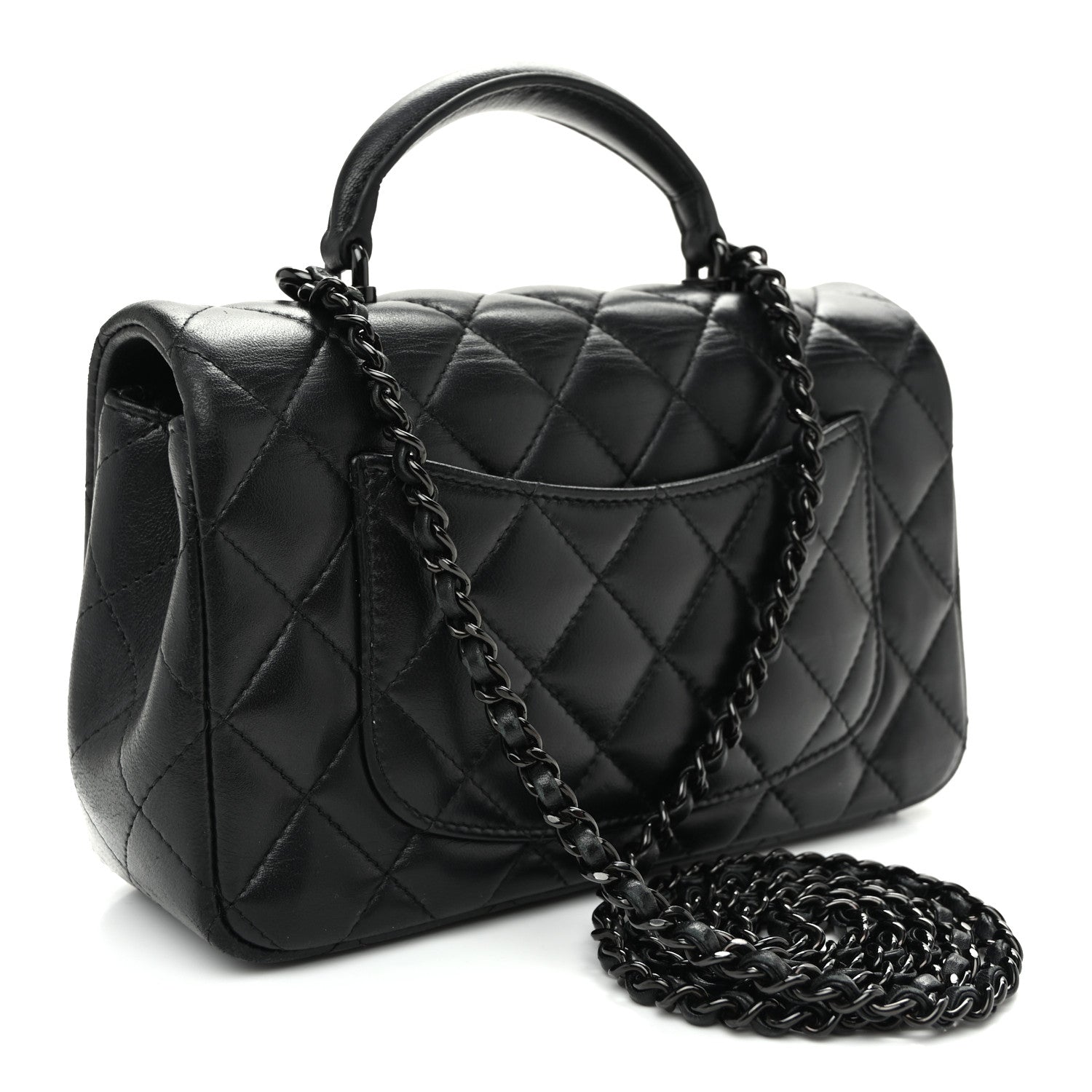 Lambskin Quilted Mini Top Handle Rectangular Flap So Black — view 3