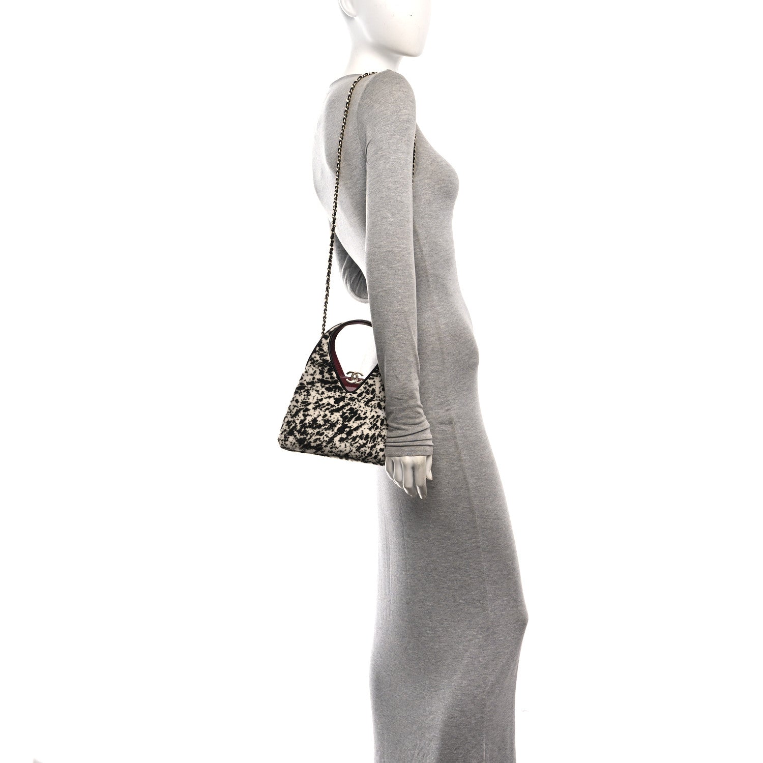 Pony Hair Printed Chic Lady Small Shopping Tote White Black — view 2