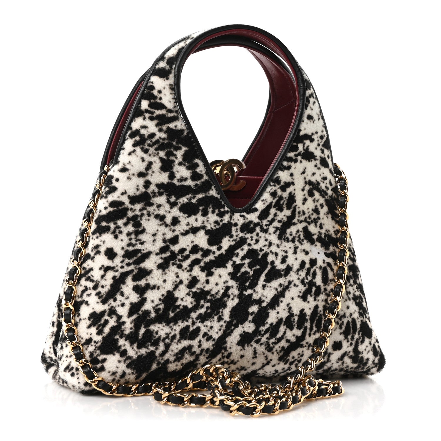 Pony Hair Printed Chic Lady Small Shopping Tote White Black — view 3