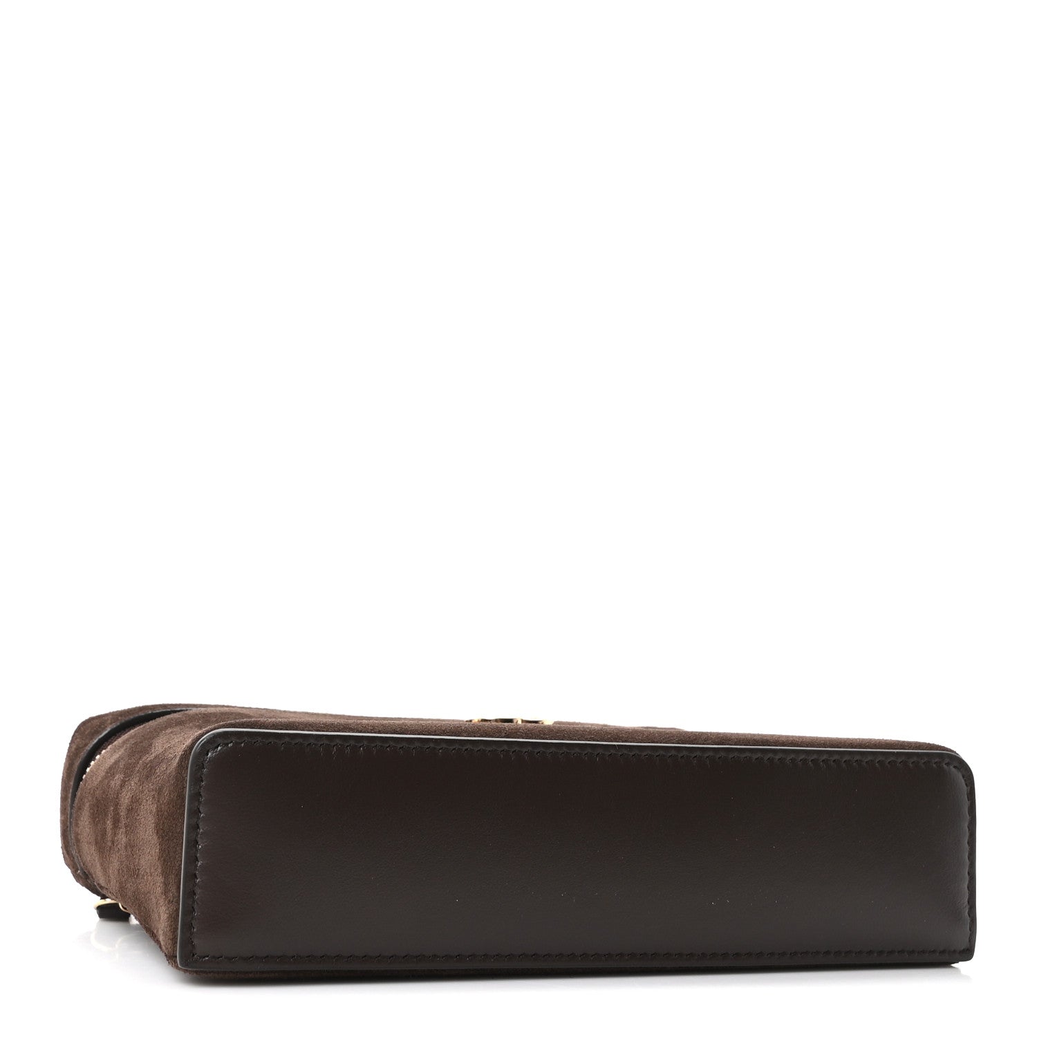 Suede Calfskin Small Supple Trapeze Vanity With Chain Dark Brown — view 4