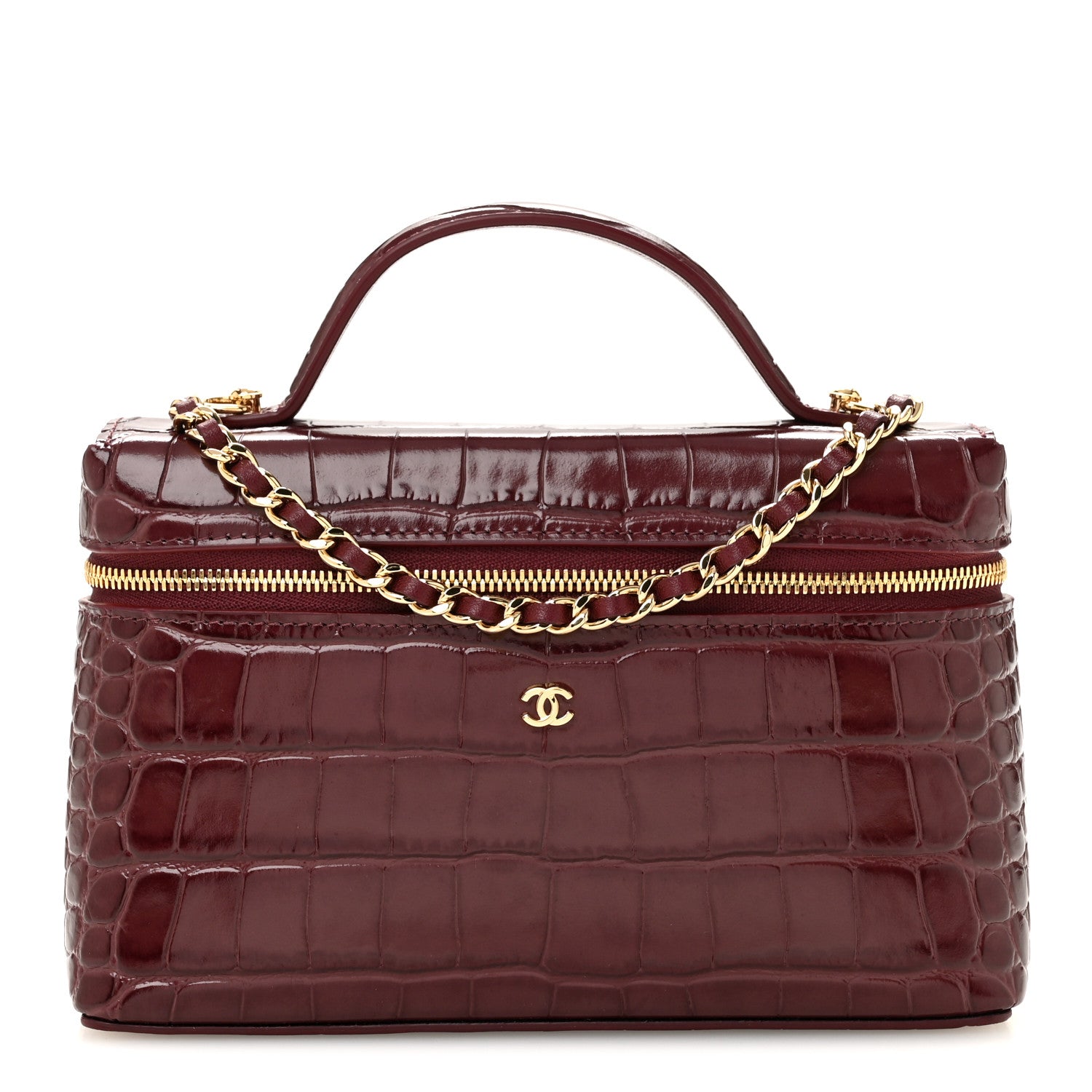 Calfskin Crocodile Embossed Crococo Exoticoco Vanity With Chain Dark Burgundy