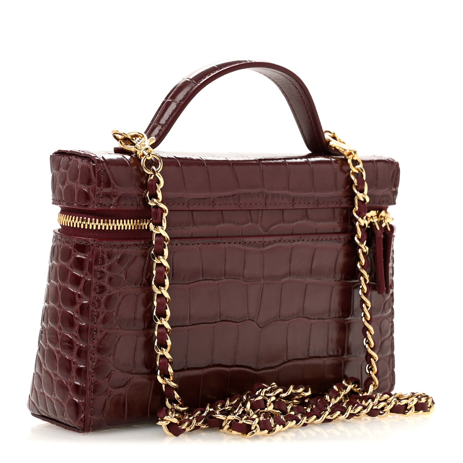 Calfskin Crocodile Embossed Crococo Exoticoco Vanity With Chain Dark Burgundy — view 3