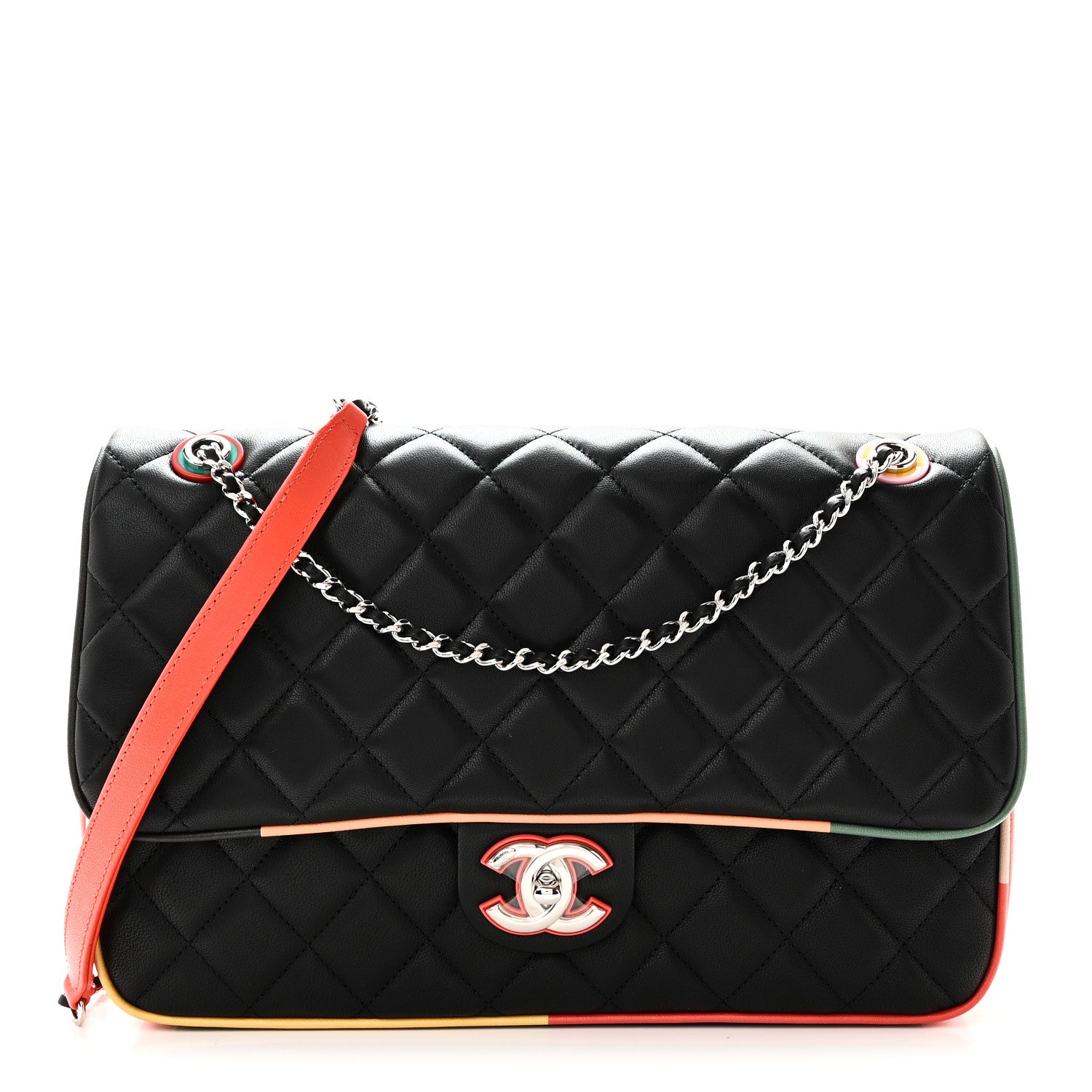 Lambskin Quilted Jumbo Cuba Color Flap Black