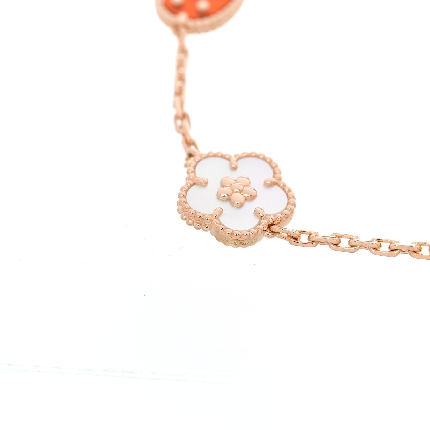 18K Rose Gold Carnelian Mother of Pearl Onyx 5 Motifs Lucky Spring Bracelet — view 3