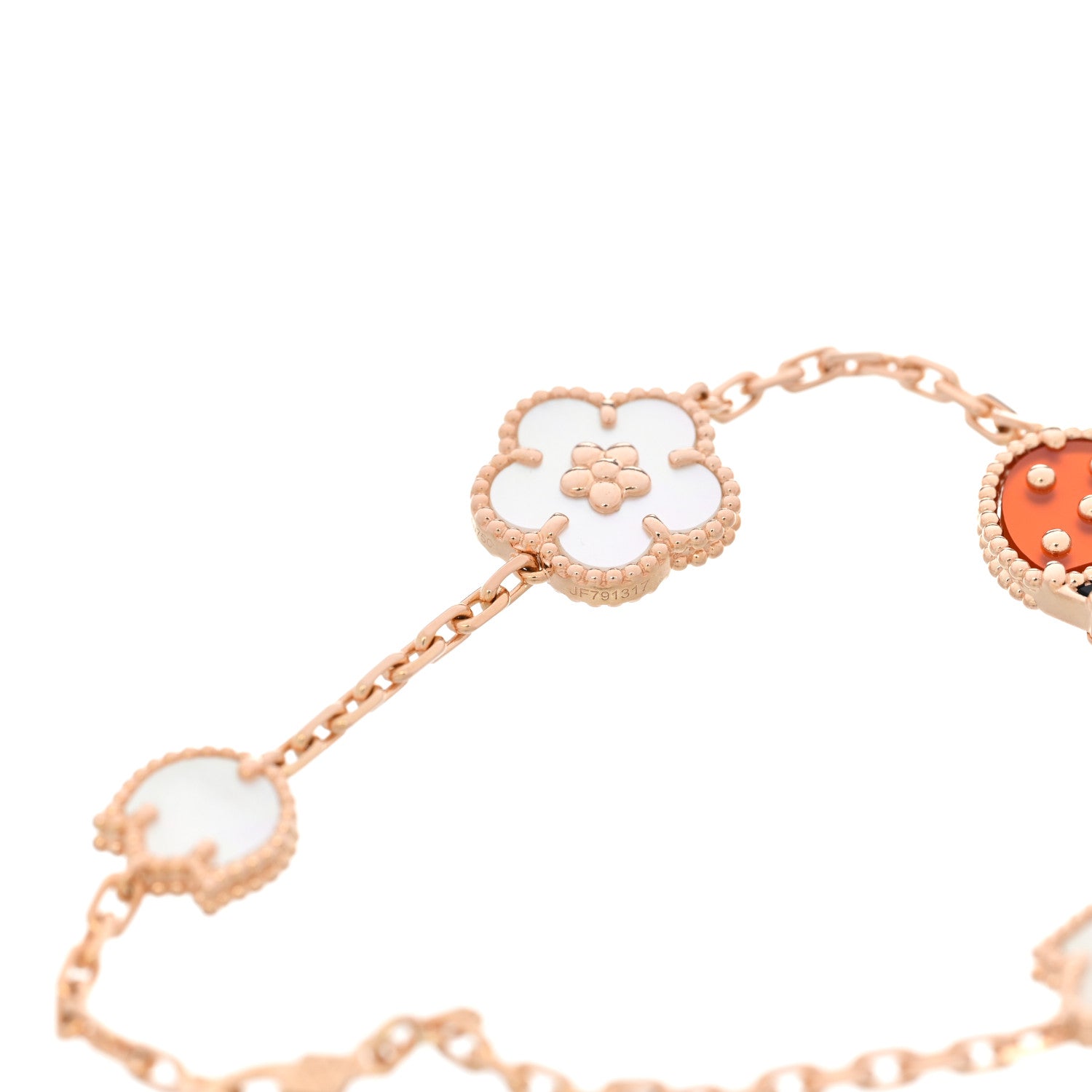 18K Rose Gold Carnelian Mother of Pearl Onyx 5 Motifs Lucky Spring Bracelet — view 4
