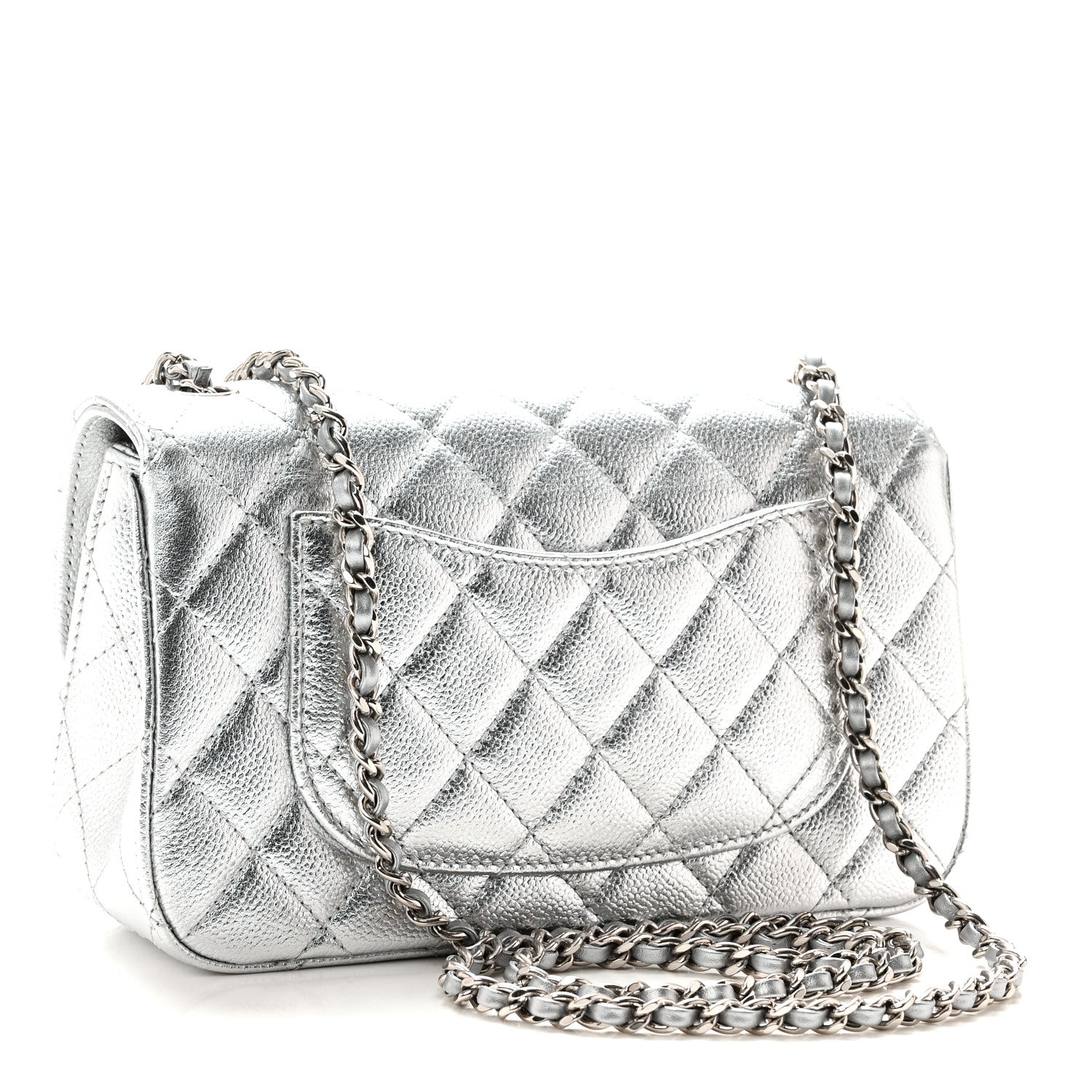 Metallic Caviar Quilted Mini Rectangular CC Slide Flap Silver — view 3