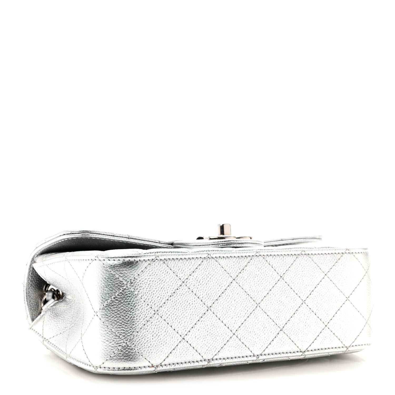 Metallic Caviar Quilted Mini Rectangular CC Slide Flap Silver — view 4
