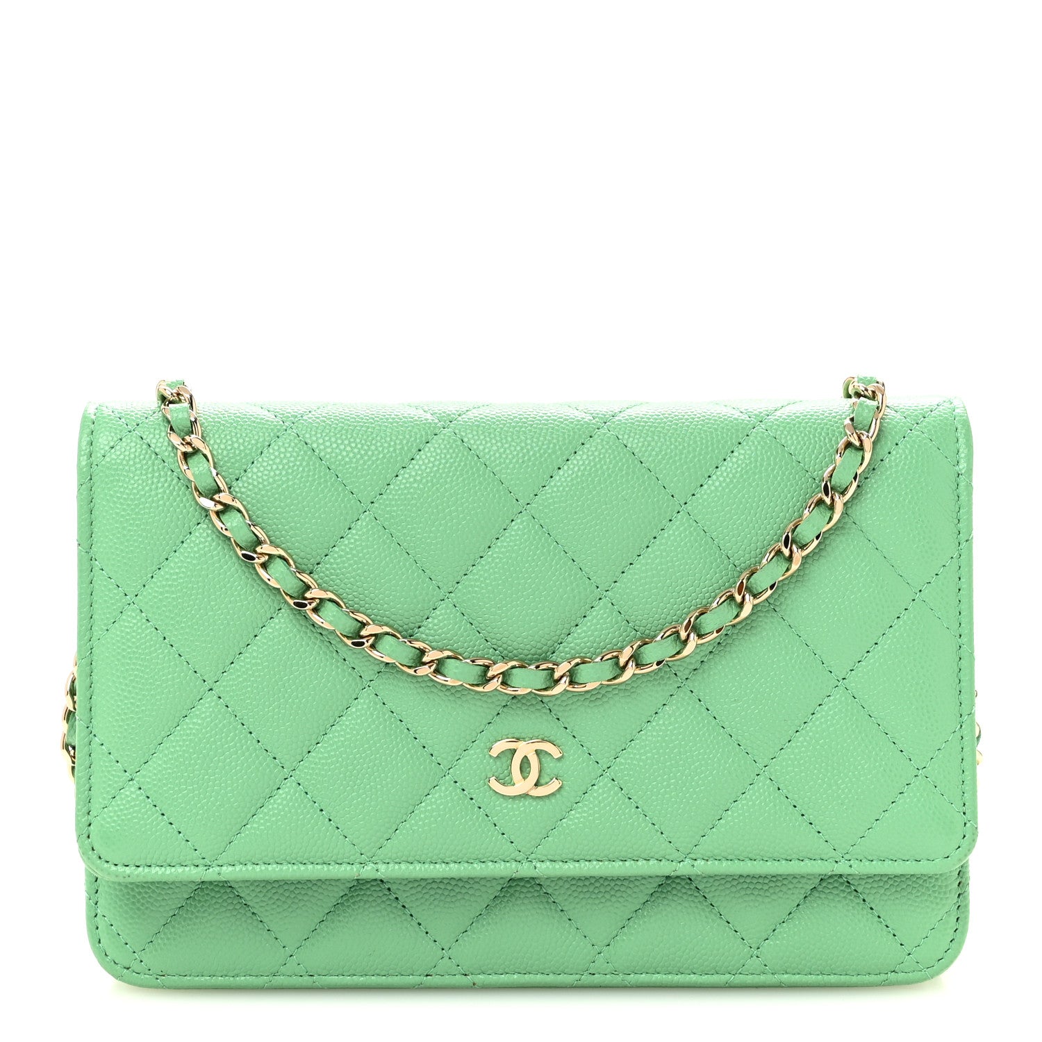 Caviar Quilted Wallet On Chain WOC Green