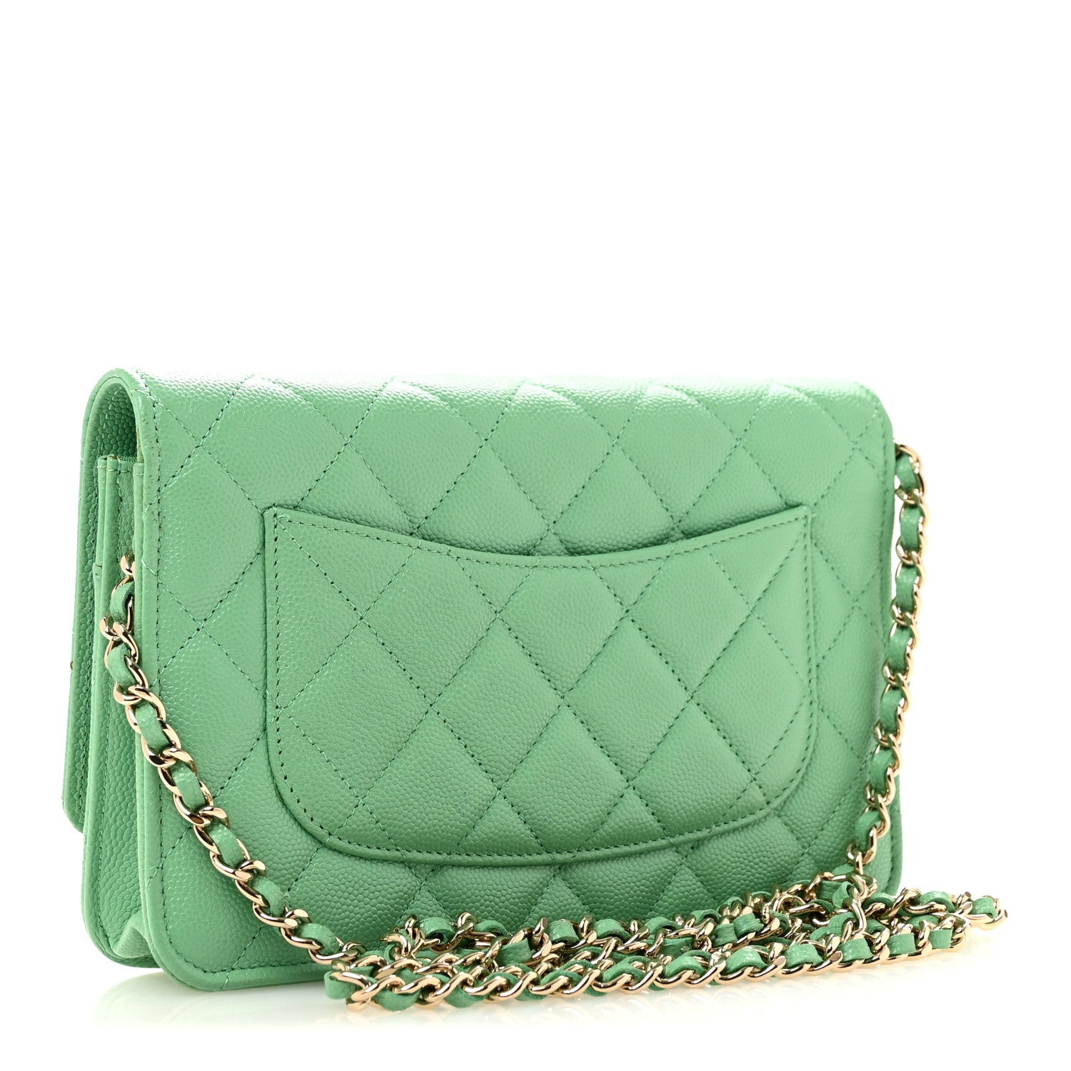 Caviar Quilted Wallet On Chain WOC Green — view 3