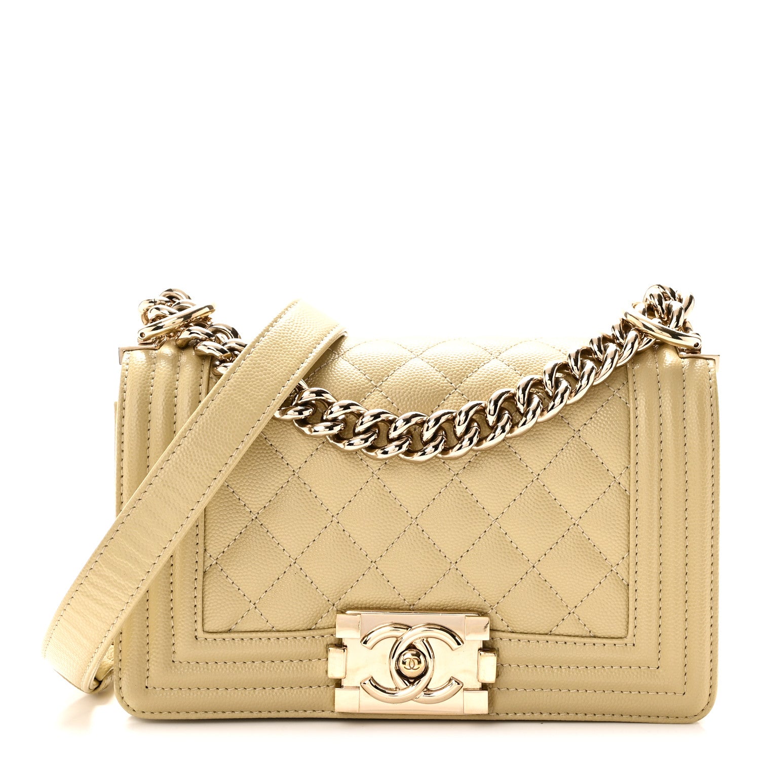 Caviar Quilted Small Boy Flap Beige