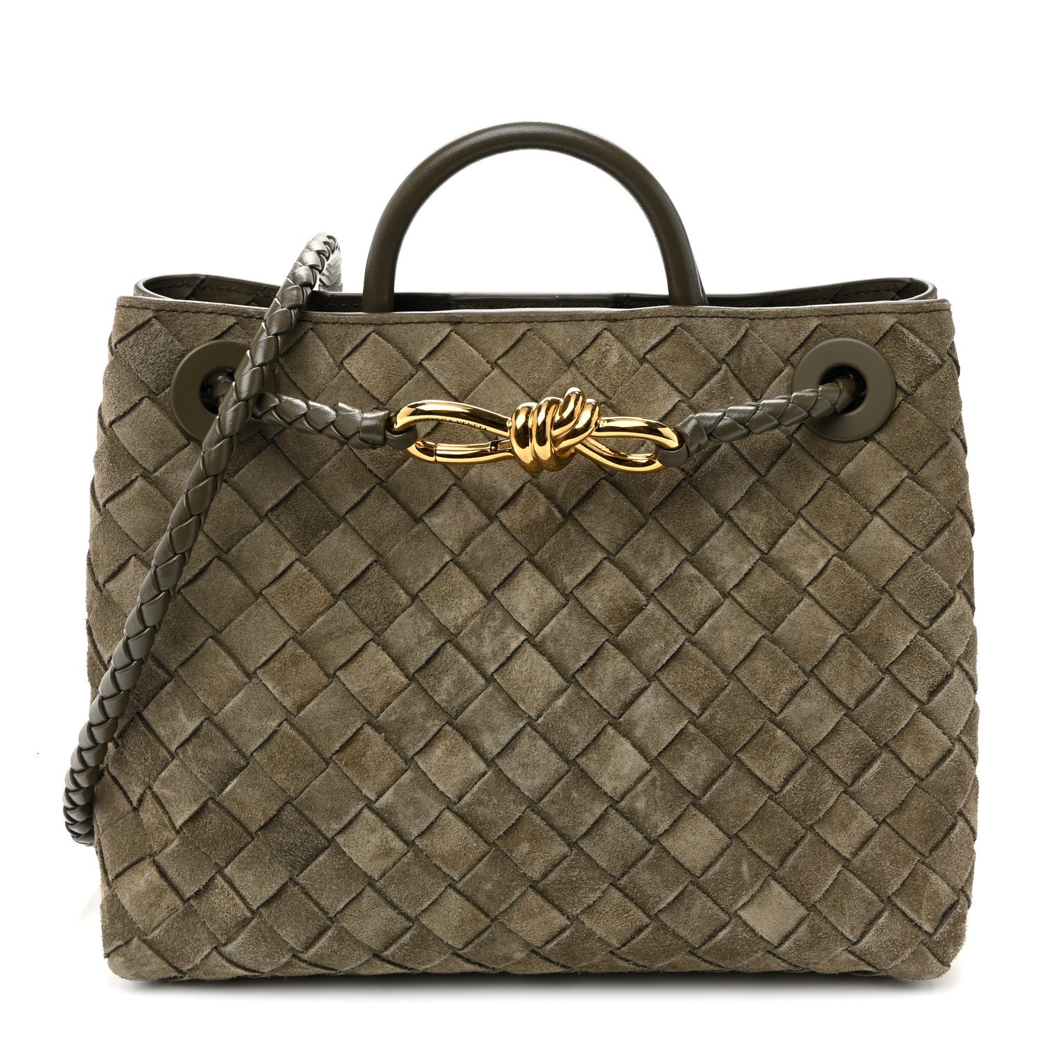 Suede Intrecciato Small Andiamo Shoulder Bag Cypress