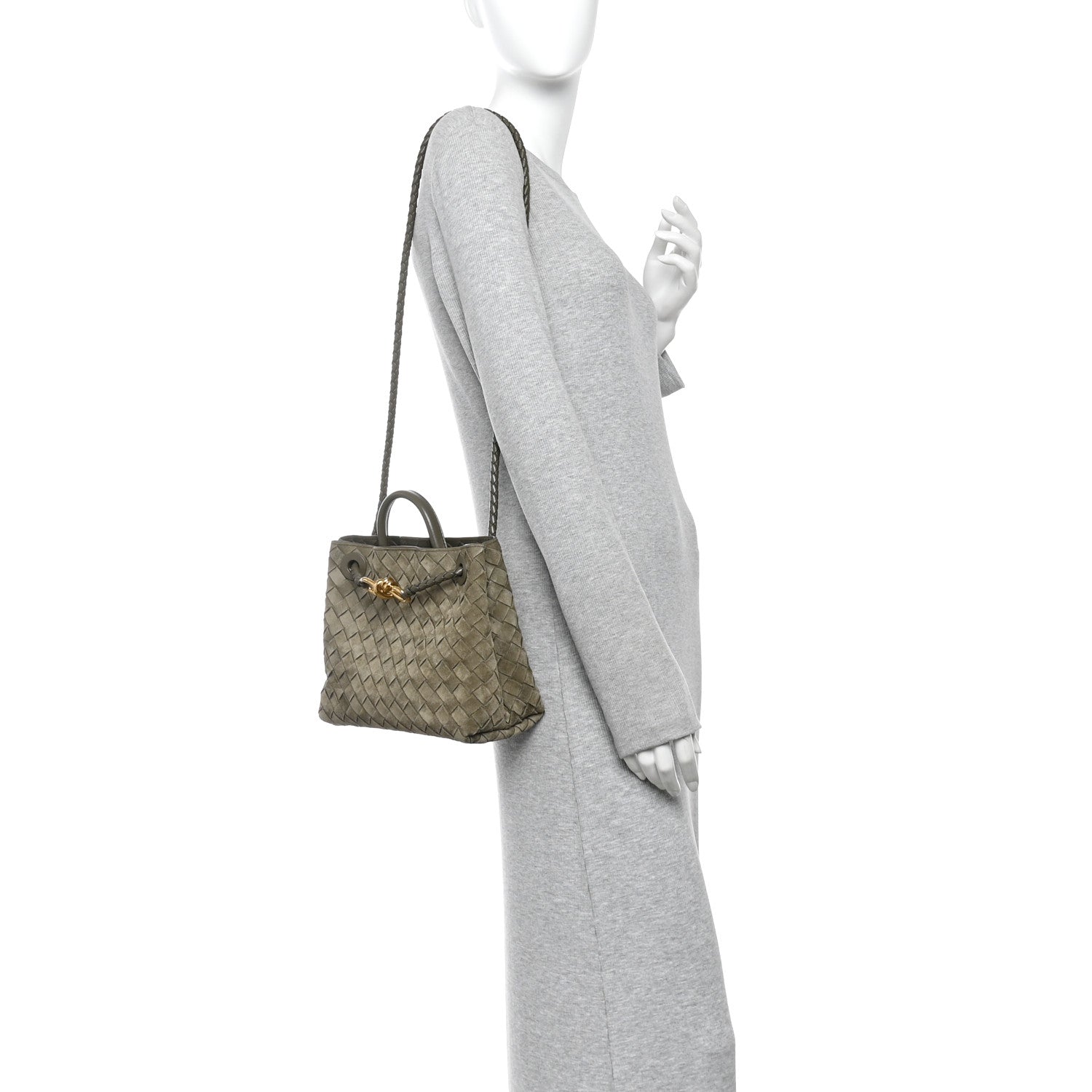 Suede Intrecciato Small Andiamo Shoulder Bag Cypress — view 2