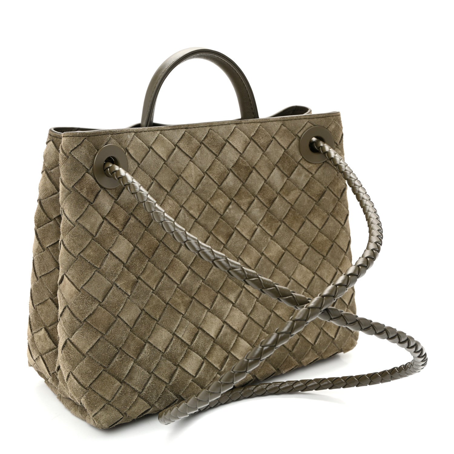 Suede Intrecciato Small Andiamo Shoulder Bag Cypress — view 3